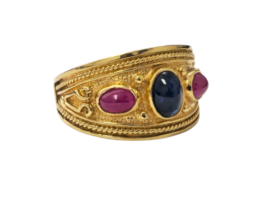 Antique 14k Gold Ruby and Blue Sapphire Band