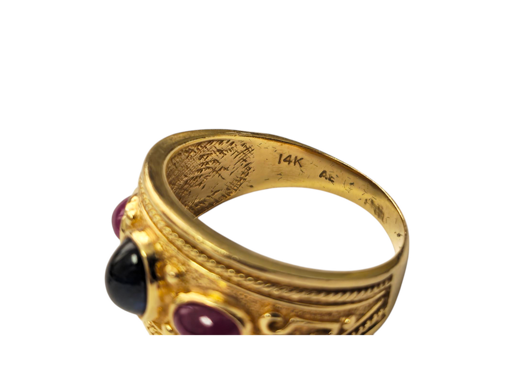 Antique 14k Gold Ruby and Blue Sapphire Band