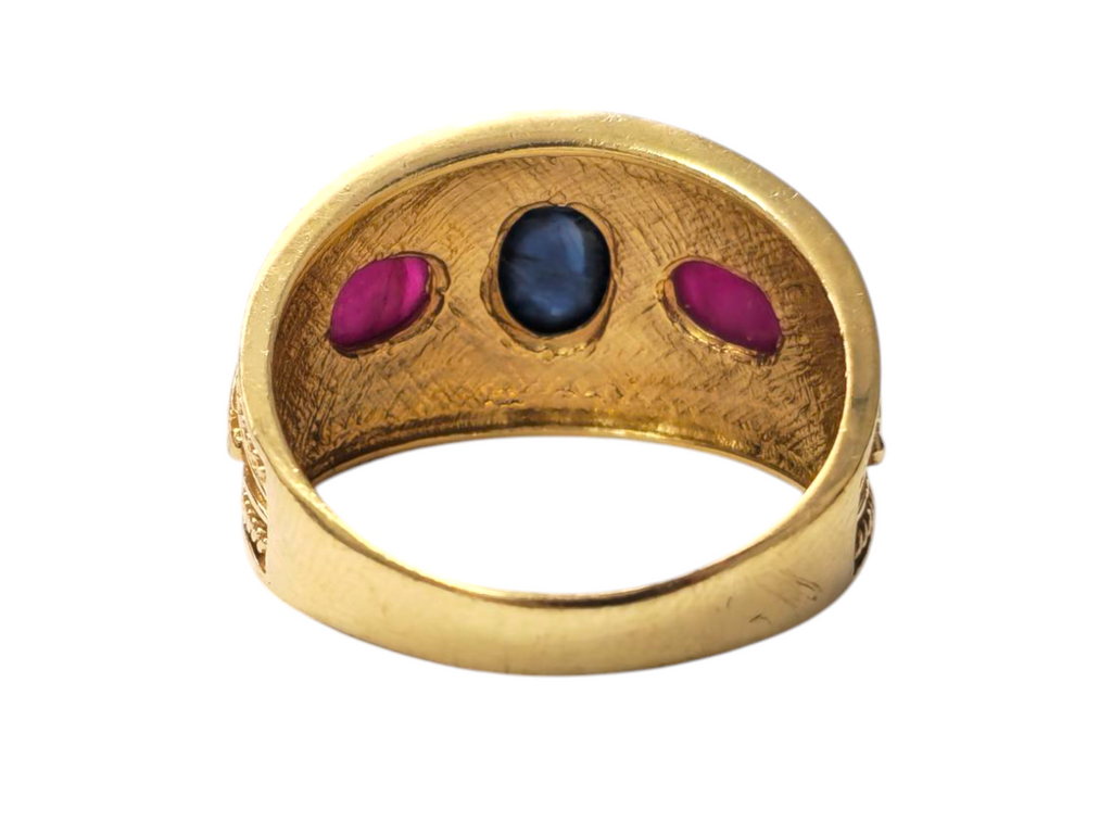 Antique 14k Gold Ruby and Blue Sapphire Band