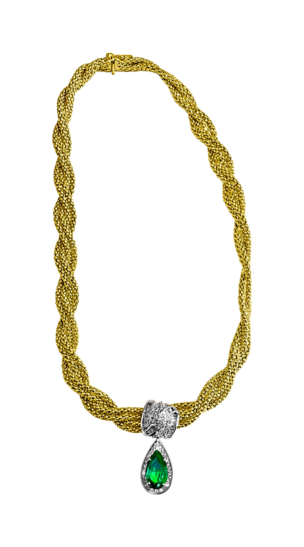 14k Gold Emerald Diamond Necklace Certified