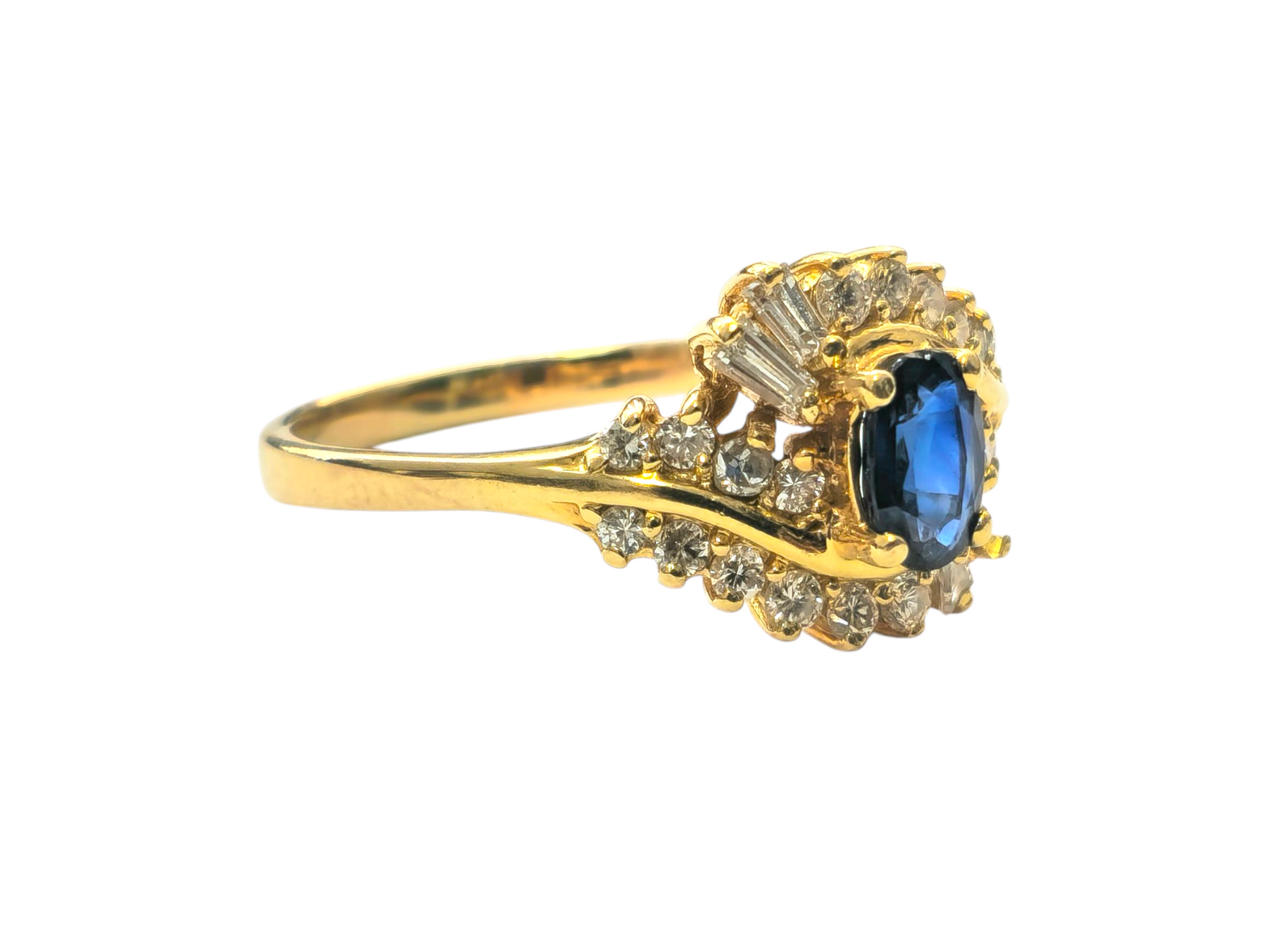 Natural blue sapphire and diamond ring in 14k gold, featuring a elegant design with sparkling gemstones, by Prince The Jeweler.
