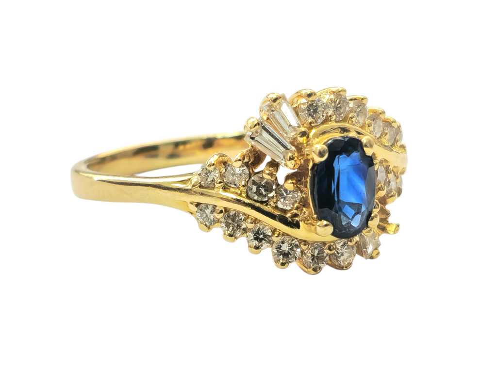 14k gold blue sapphire and diamond ring featuring a stunning natural blue sapphire and sparkling diamonds by Prince The Jeweler