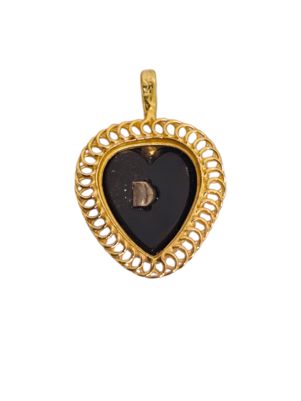 14k gold heart pendant with onyx and diamond accents, elegant jewelry piece by Prince The Jeweler.