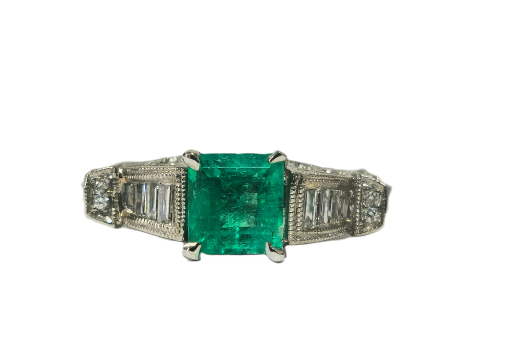Elegant 1.50 carat Colombian emerald diamond cocktail ring by Prince The Jeweler featuring vibrant emeralds and sparkling diamonds.