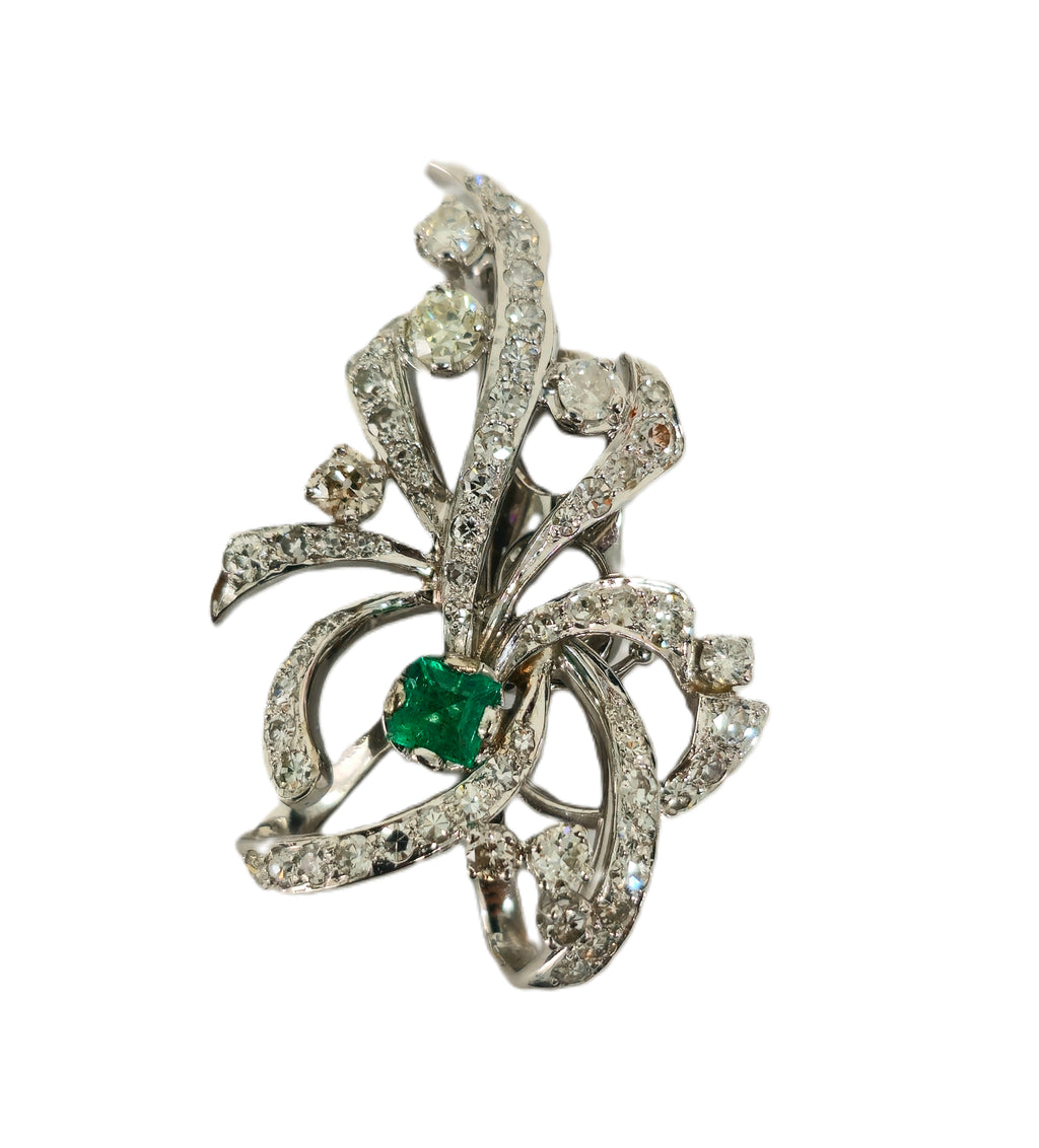 7.50 Carat VVS Diamond and Colombian Emerald Pin - Pristine Diamonds