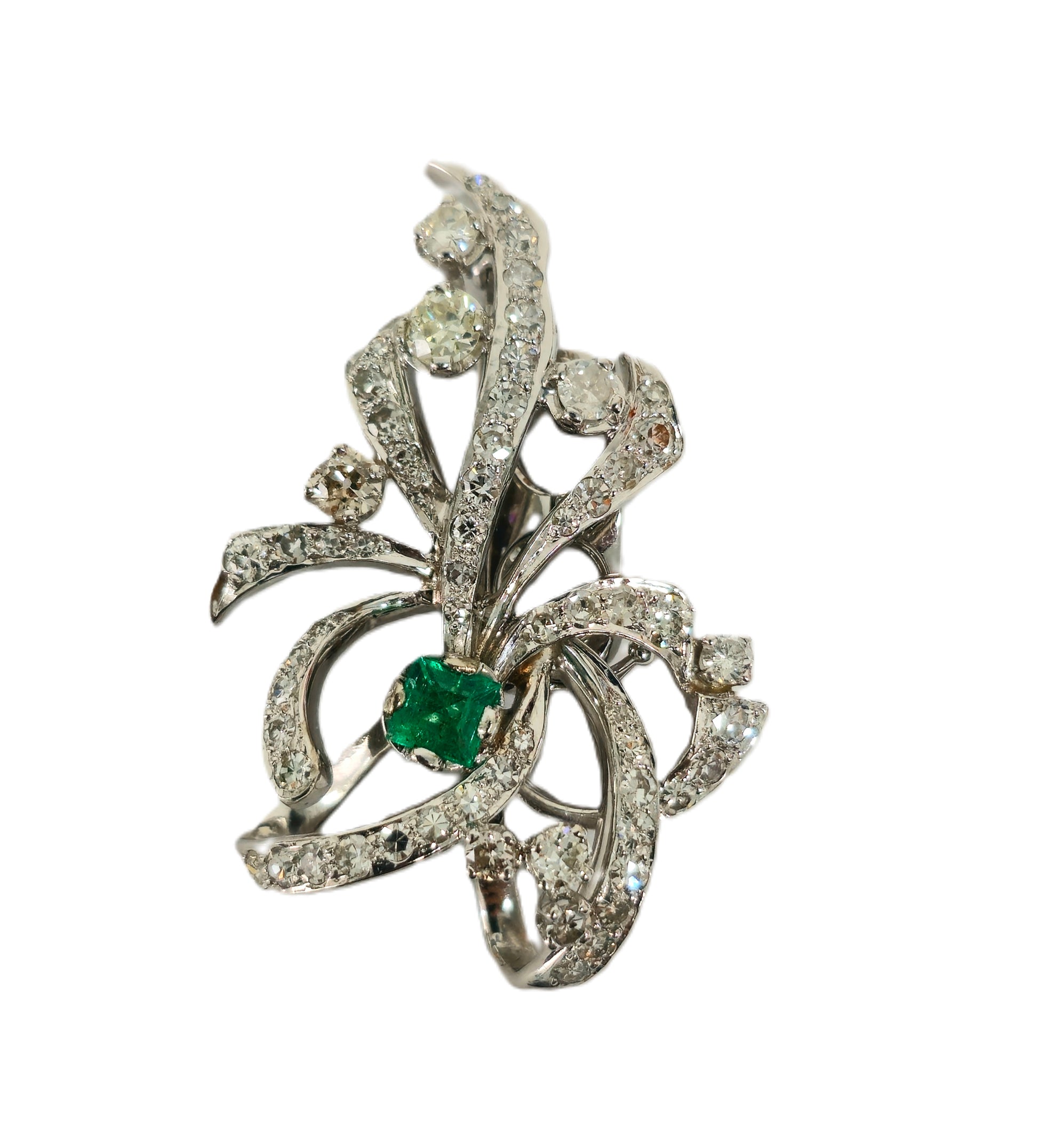 7.50 Carat VVS Diamond and Colombian Emerald Pin - Pristine Diamonds