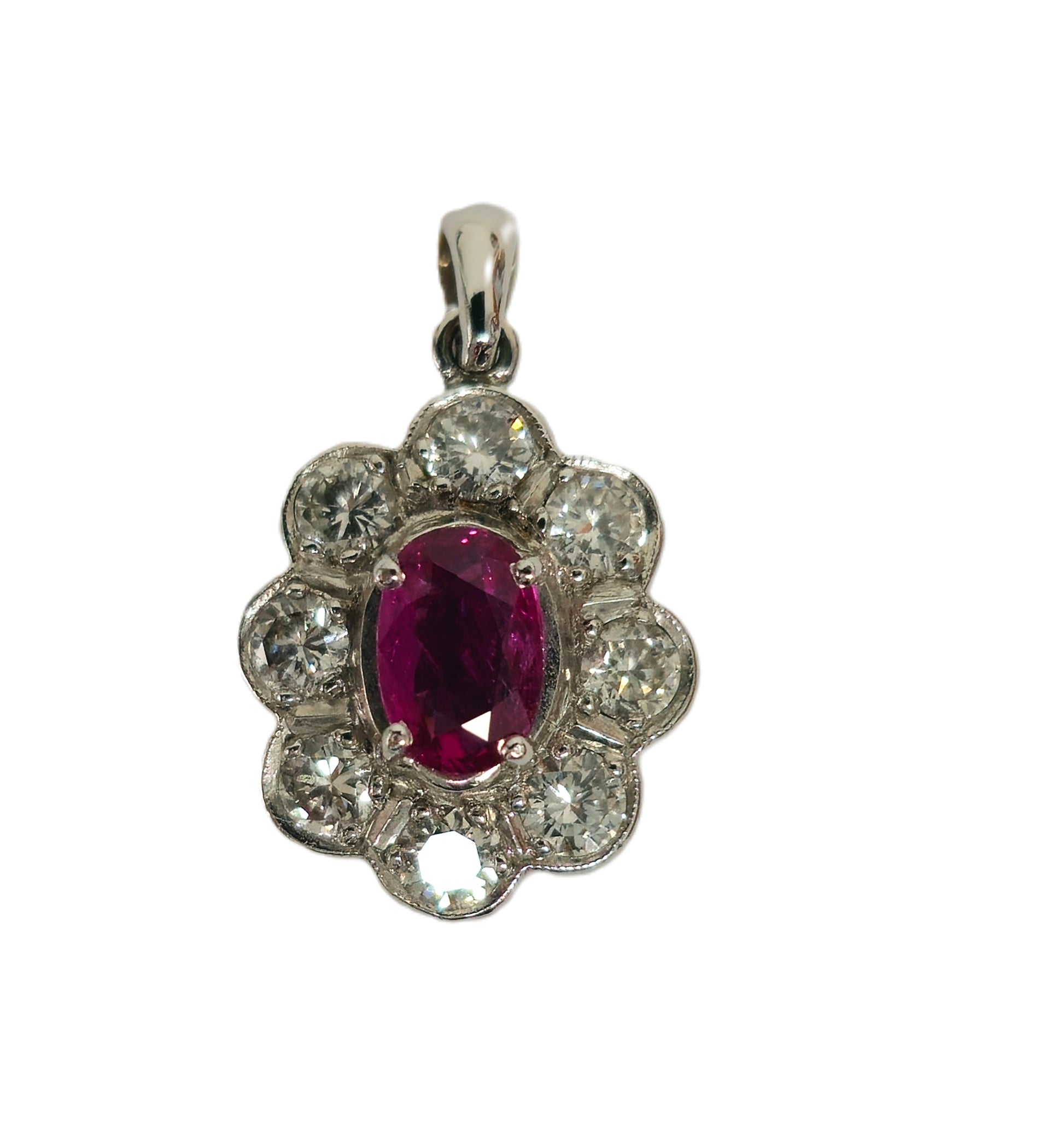 18K White Gold, No Heat Ruby and White Diamond Pendant - Pristine Diamonds