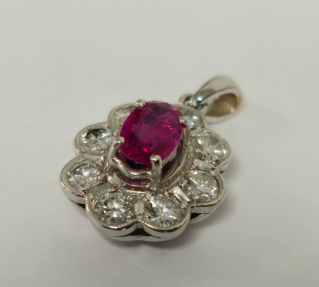 18K White Gold, No Heat Ruby and White Diamond Pendant - Pristine Diamonds