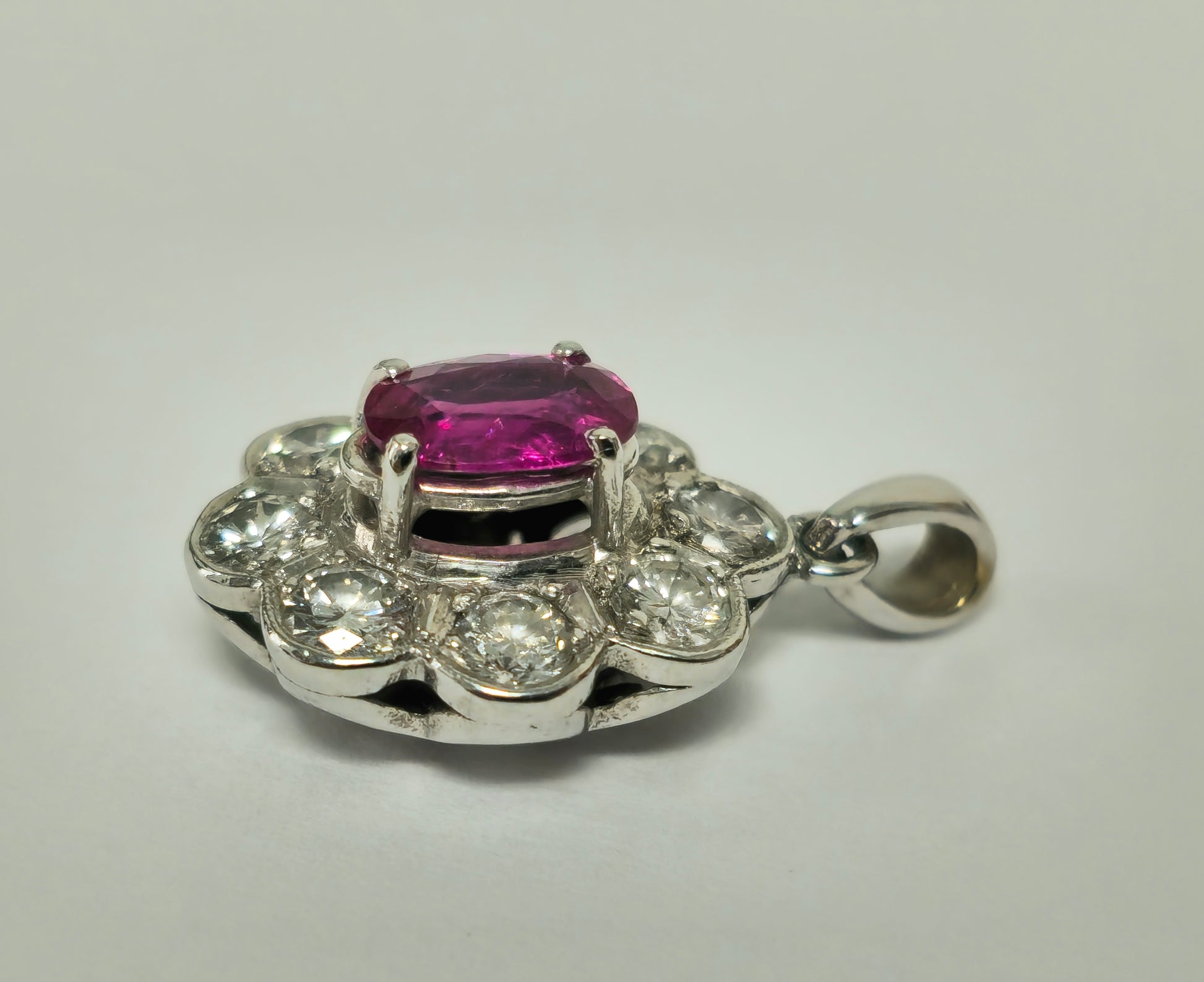 18K White Gold, No Heat Ruby and White Diamond Pendant - Pristine Diamonds