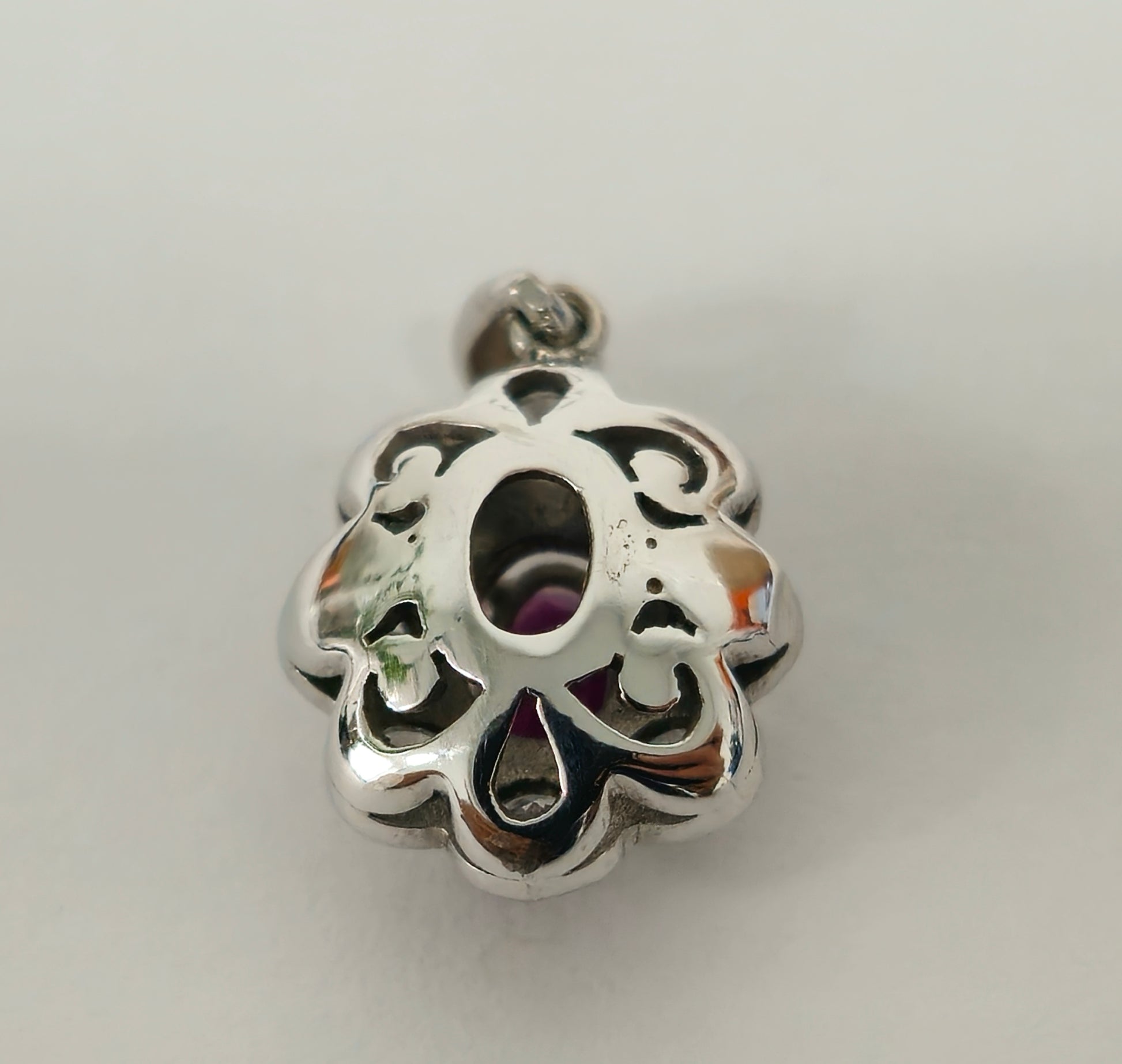 18K White Gold, No Heat Ruby and White Diamond Pendant - Pristine Diamonds