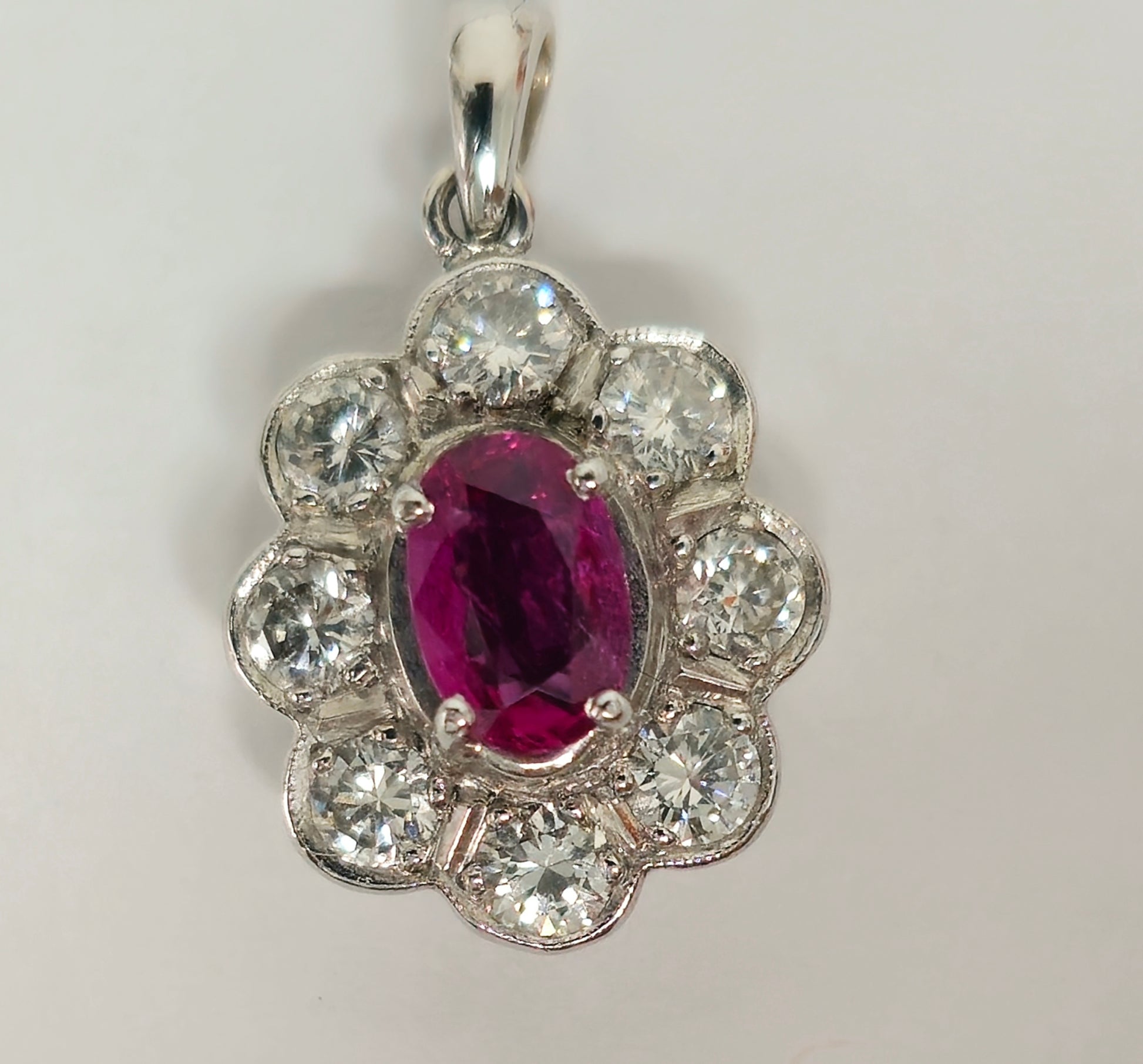 18K White Gold, No Heat Ruby and White Diamond Pendant - Pristine Diamonds