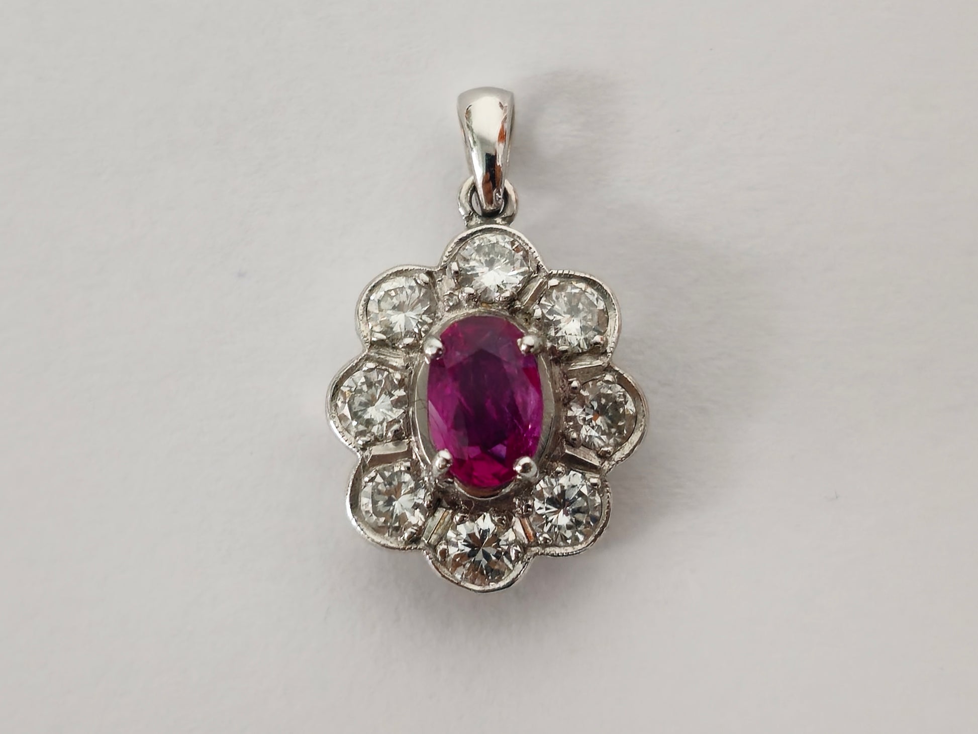 18K White Gold, No Heat Ruby and White Diamond Pendant - Pristine Diamonds