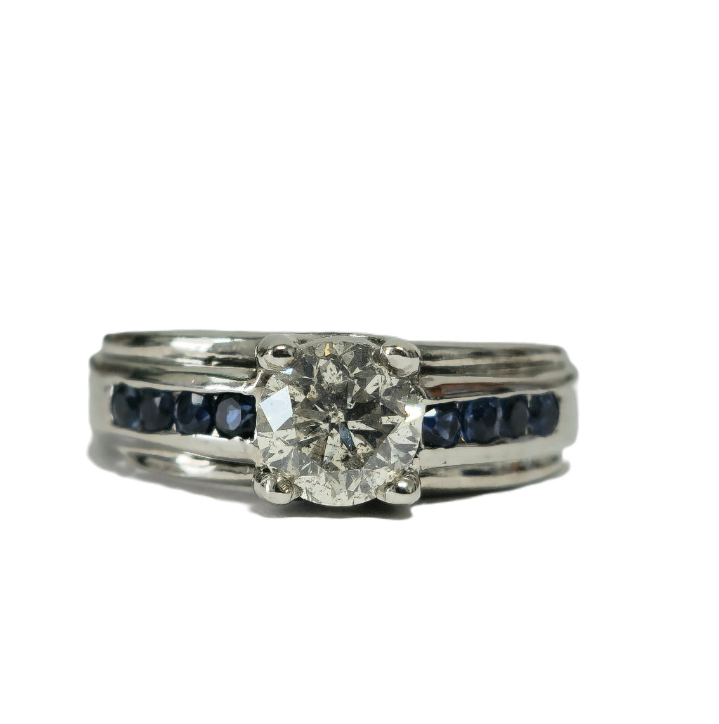 18K, 1.70 Carat Diamond and Blue Sapphire Ring - Pristine Diamonds