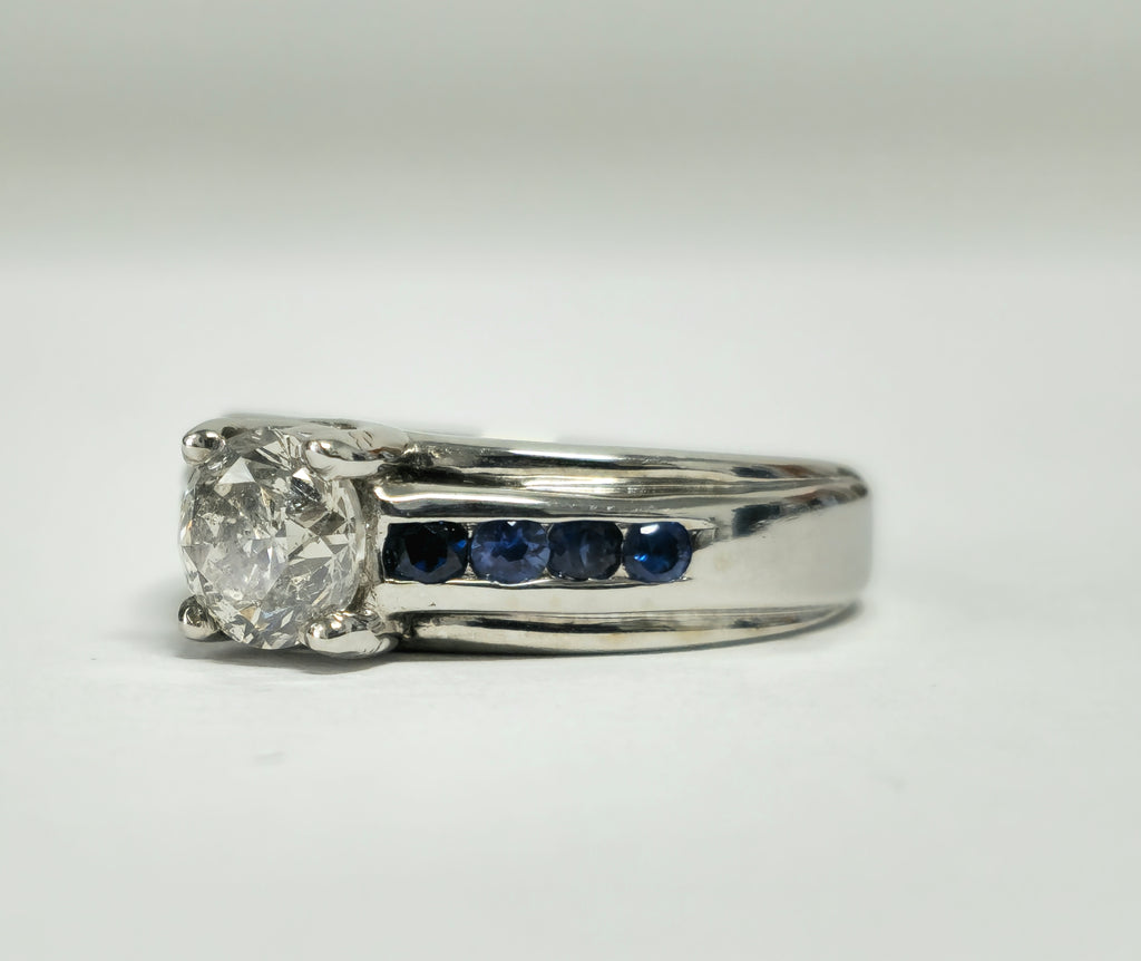 18K, 1.70 Carat Diamond and Blue Sapphire Ring - Pristine Diamonds