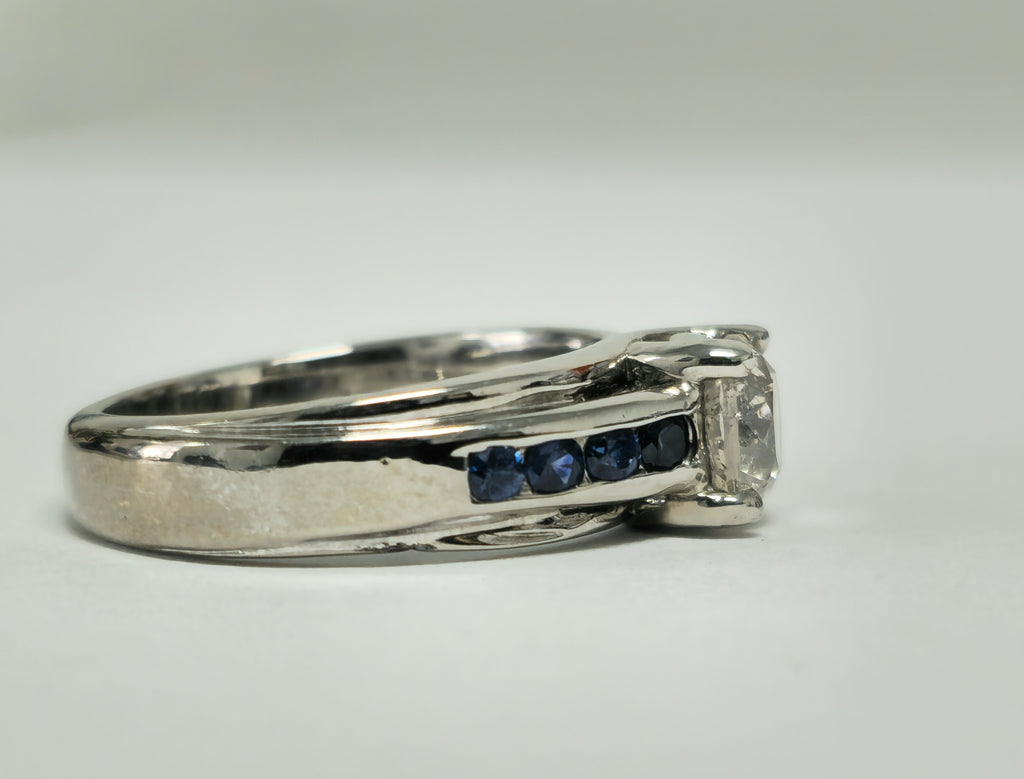 18K, 1.70 Carat Diamond and Blue Sapphire Ring - Pristine Diamonds
