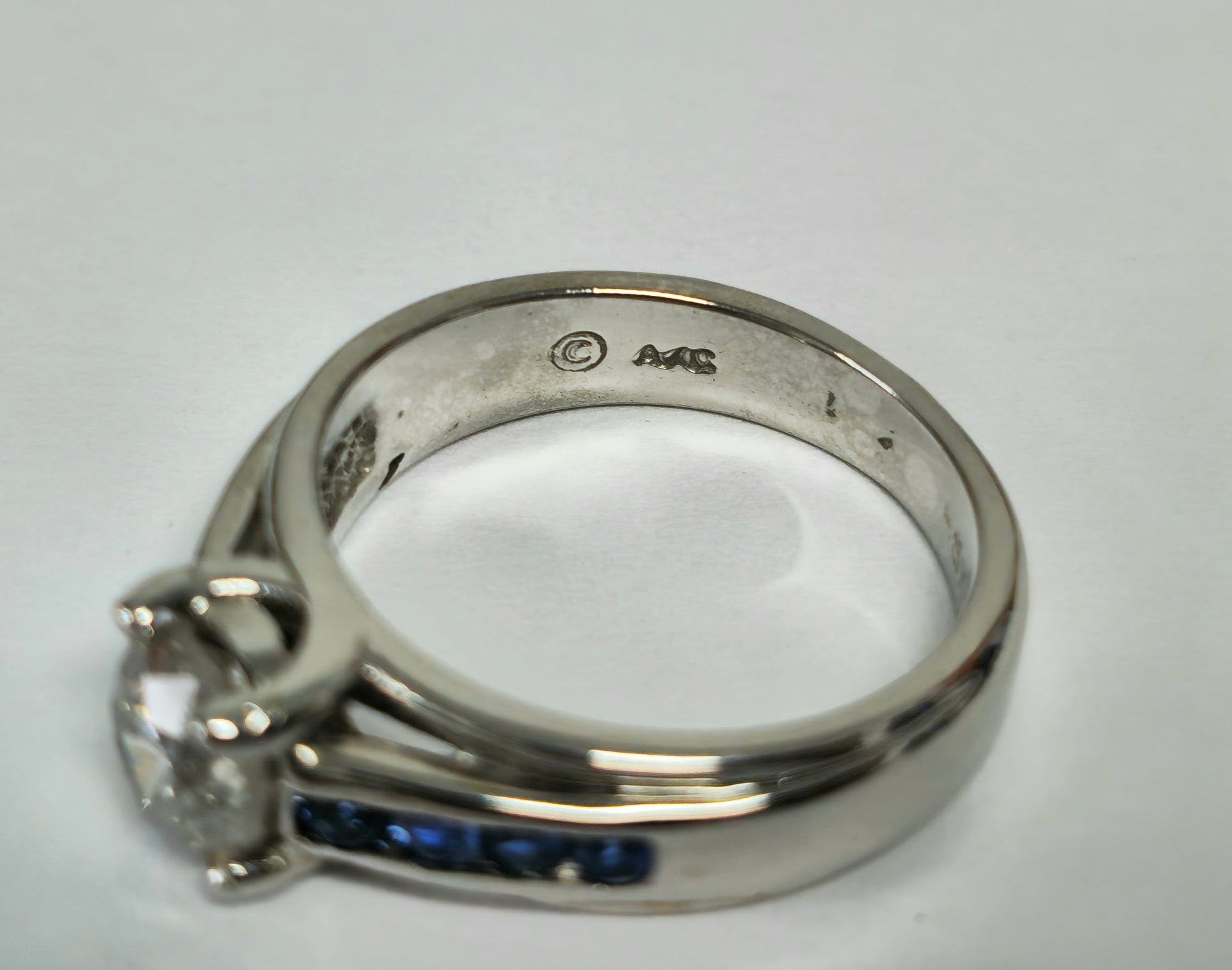 18K, 1.70 Carat Diamond and Blue Sapphire Ring - Pristine Diamonds