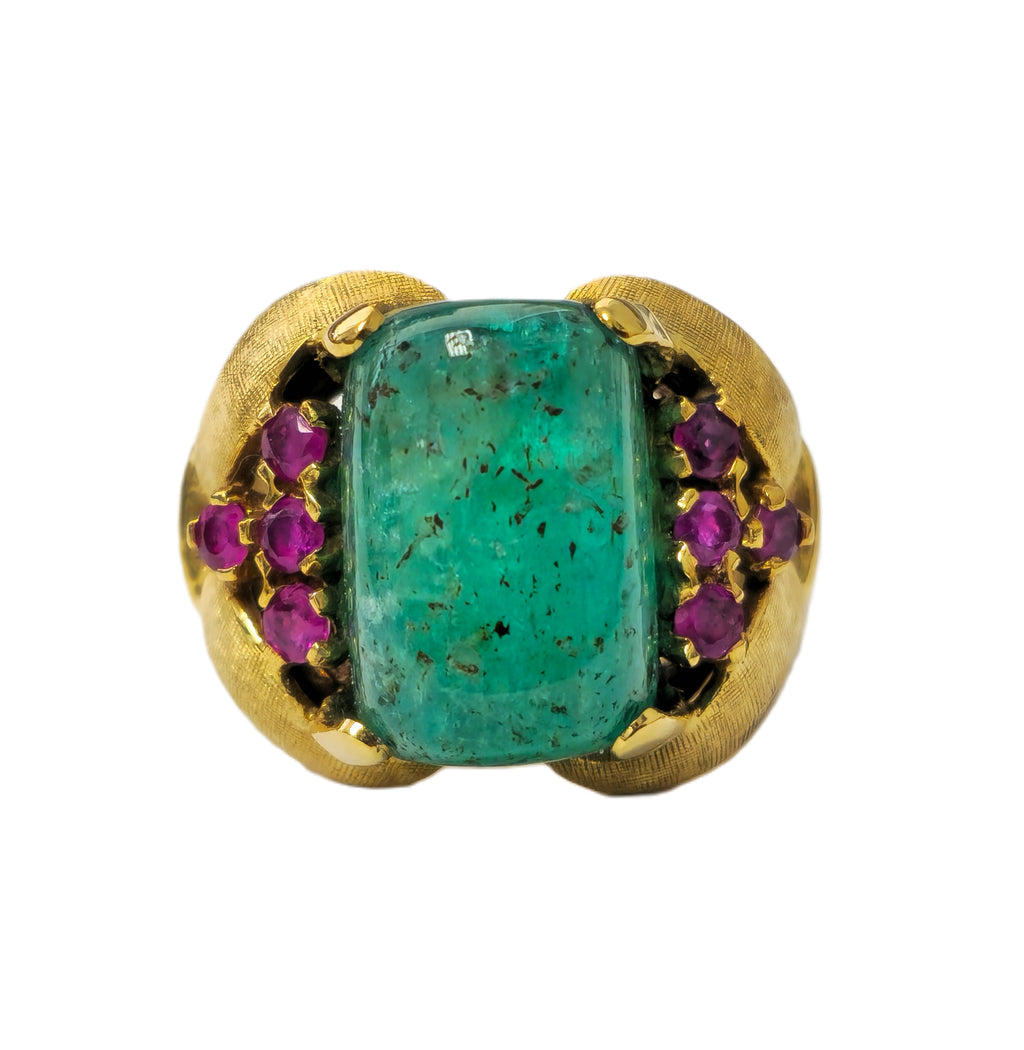 Rare 12.11 Carat Colombian Emerald & Ruby Ring in 14k Gold - Pristine Diamonds
