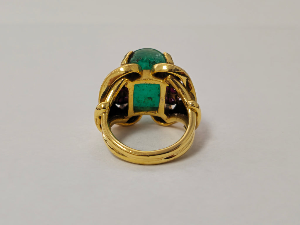 Rare 12.11 Carat Colombian Emerald & Ruby Ring in 14k Gold - Pristine Diamonds