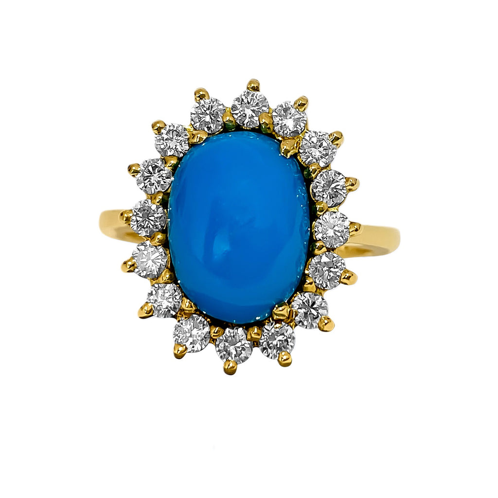 Art Deco turquoise diamond cocktail ring with 2.00 carats, featuring intricate design and sparkling gemstones, by Prince The Jeweler