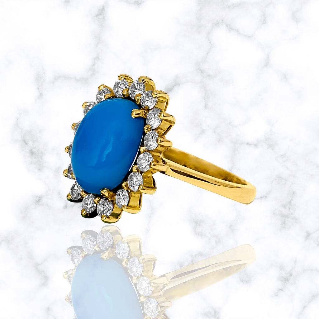 Art Deco turquoise and diamond cocktail ring featuring 2.00 carats of gemstones, crafted by Prince The Jeweler.