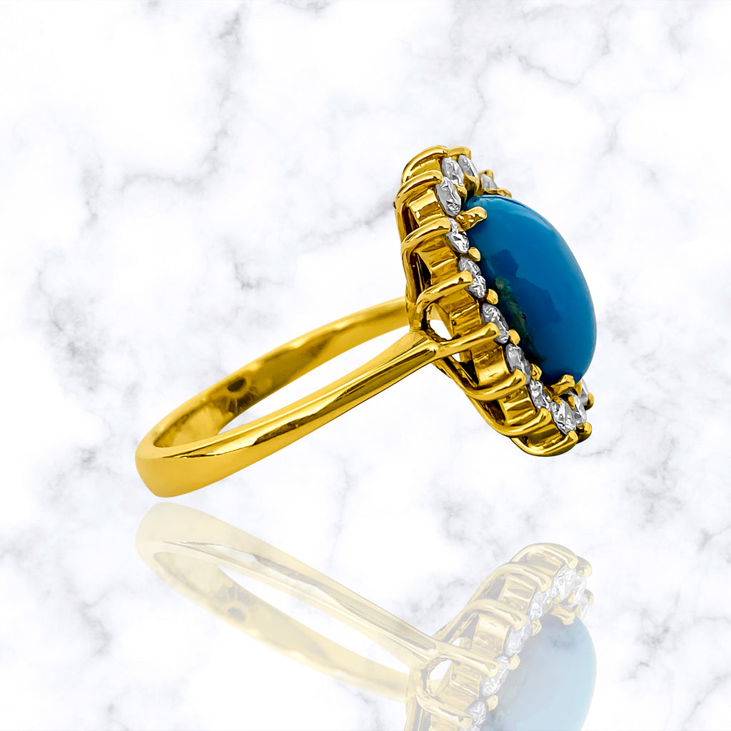 Art Deco 2.00 carat turquoise diamond cocktail ring by Prince The Jeweler featuring intricate vintage design and sparkling gemstones.