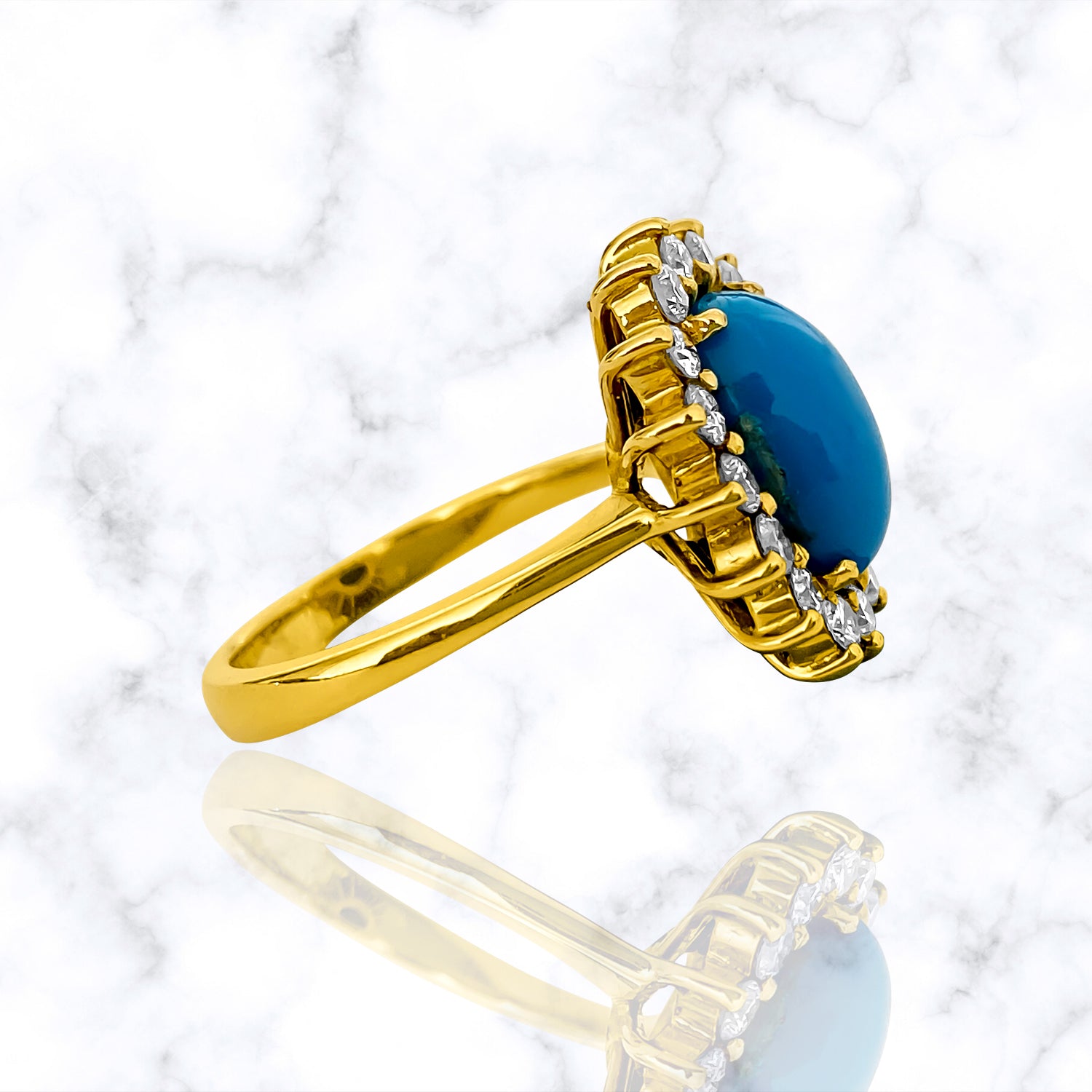 Art Deco 2.00 carat turquoise diamond cocktail ring by Prince The Jeweler featuring intricate vintage design and sparkling gemstones.