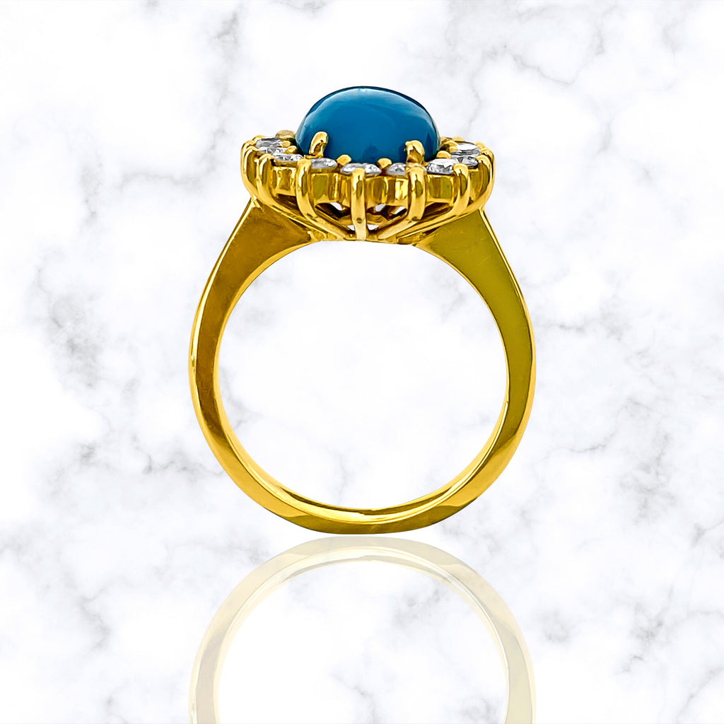 Art Deco turquoise diamond cocktail ring featuring 2.00 carats of sparkling stones, crafted by Prince The Jeweler.