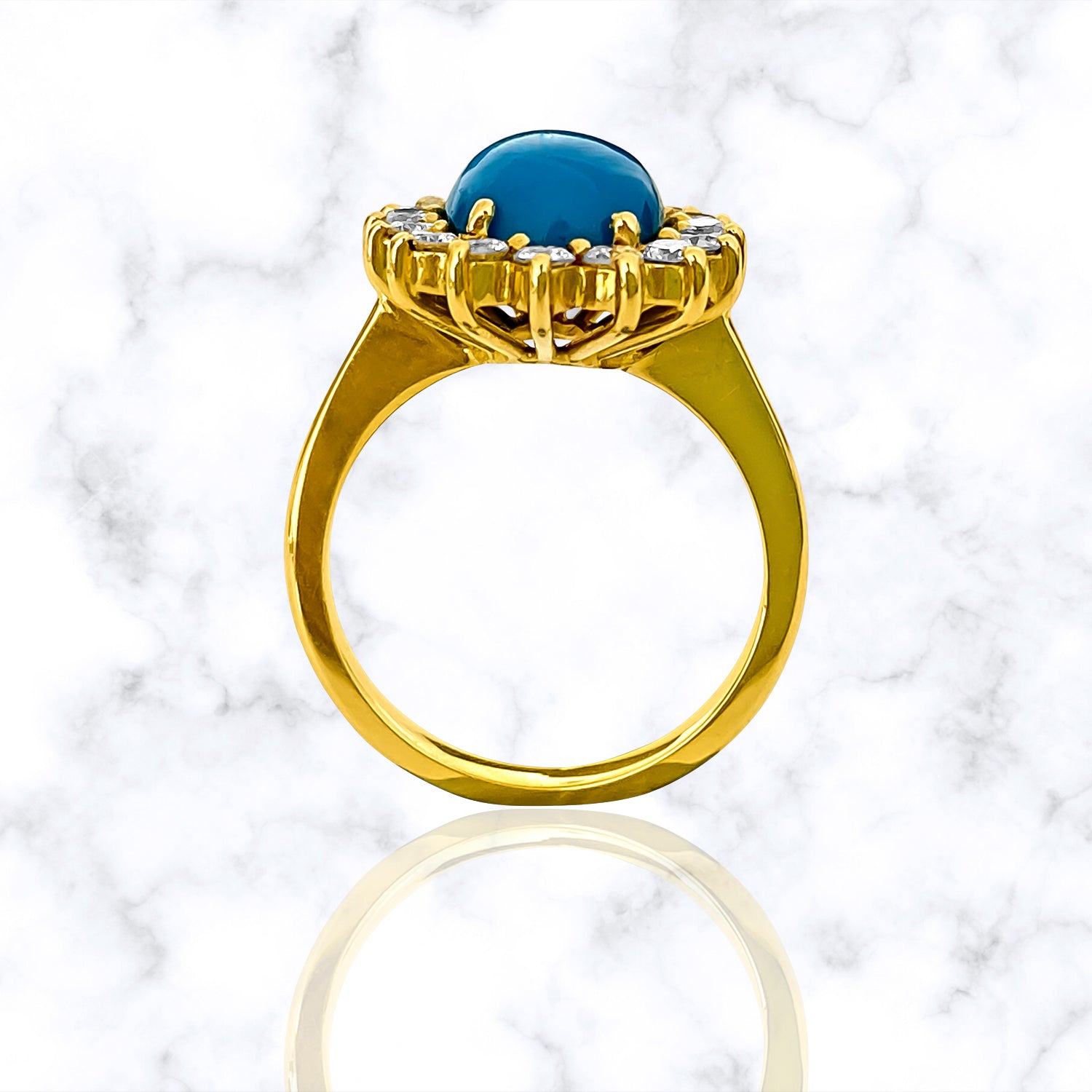 Art Deco turquoise diamond cocktail ring featuring 2.00 carats of sparkling stones, crafted by Prince The Jeweler.