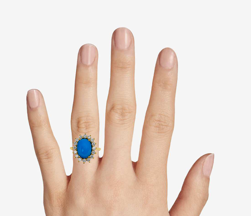Art Deco turquoise diamond cocktail ring with 2.00 carats, featuring a detailed gold band and intricate design by Prince The Jeweler.