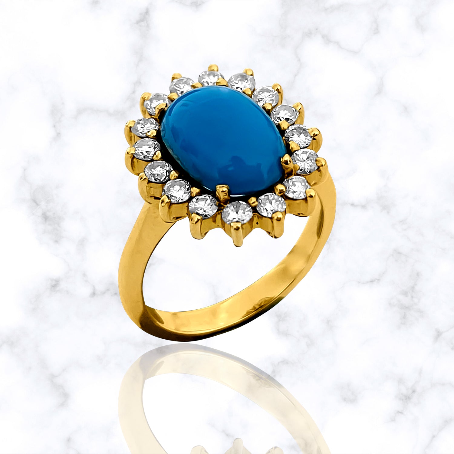 Art Deco turquoise diamond cocktail ring featuring 2.00 carats from Prince The Jeweler, showcasing intricate design and sparkling gemstones.