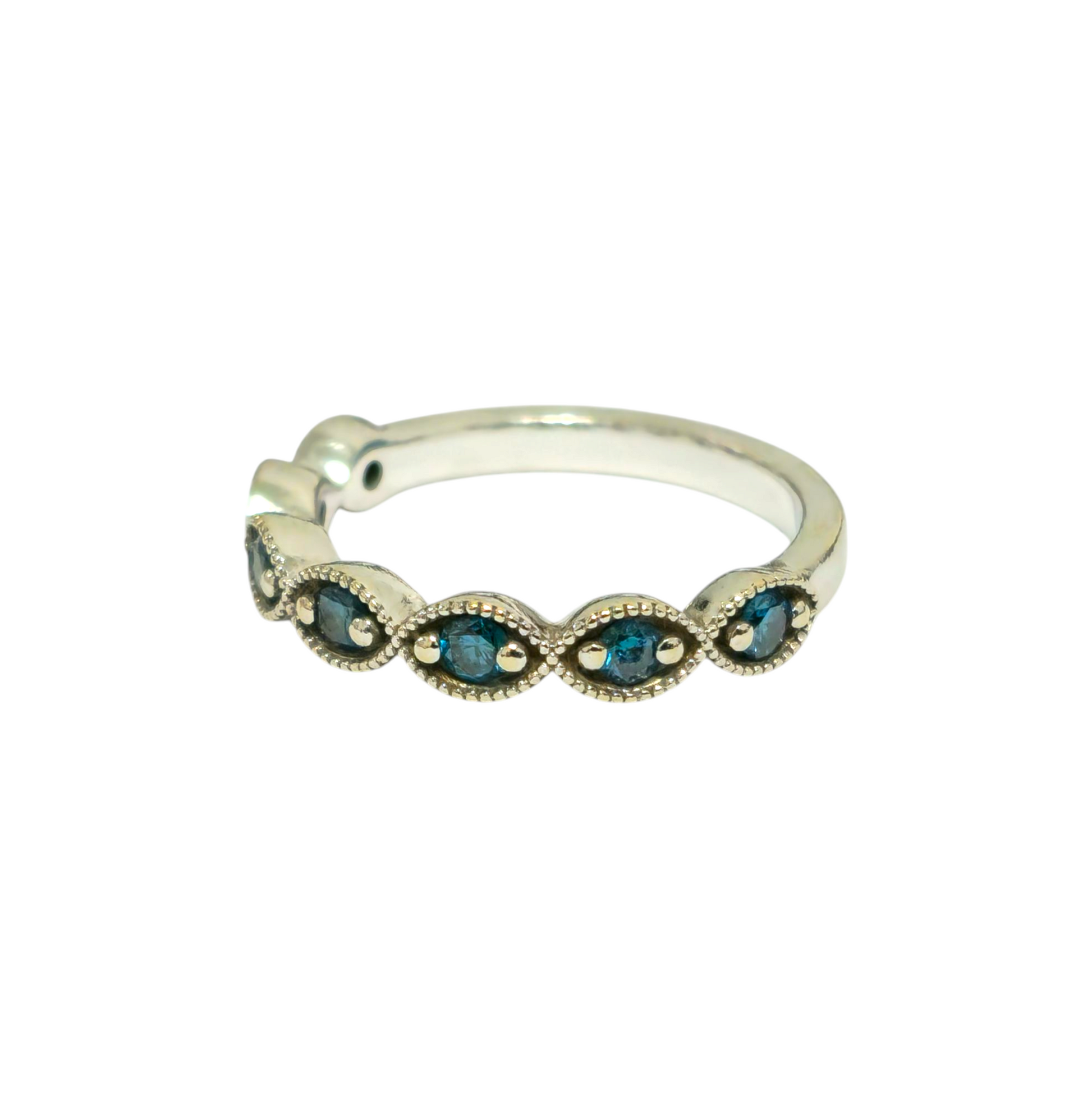 Vintage blue sapphire band ring in 14k gold with intricate detailing, crafted by Prince The Jeweler.