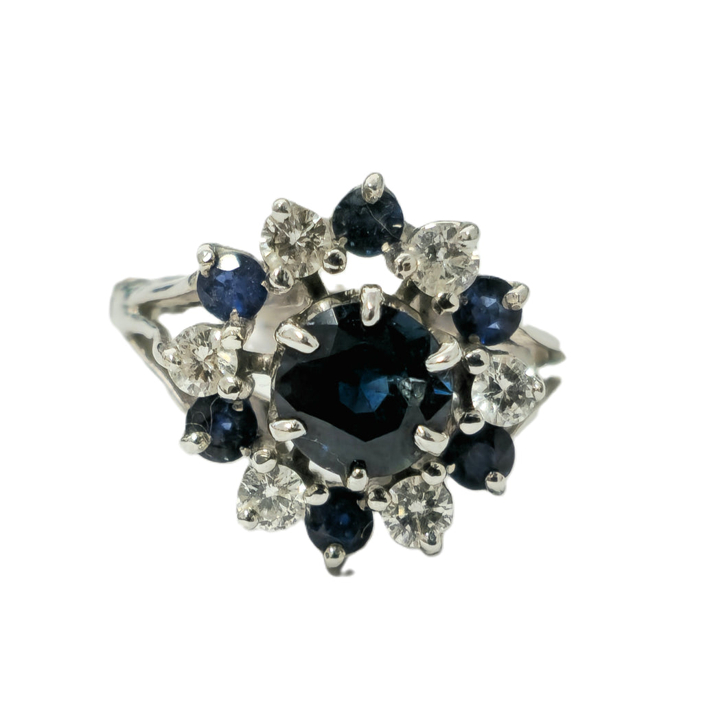 Art Deco 4.10 Carat Blue Sapphire Diamond Ring - Pristine Diamonds