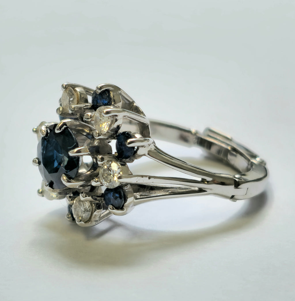 Art Deco 4.10 Carat Blue Sapphire Diamond Ring - Pristine Diamonds
