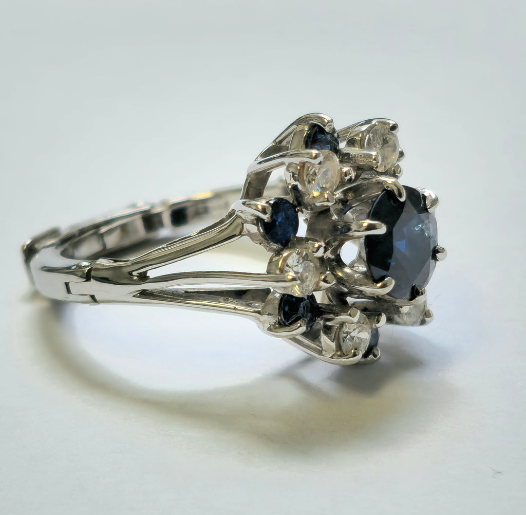 Art Deco 4.10 Carat Blue Sapphire Diamond Ring - Pristine Diamonds