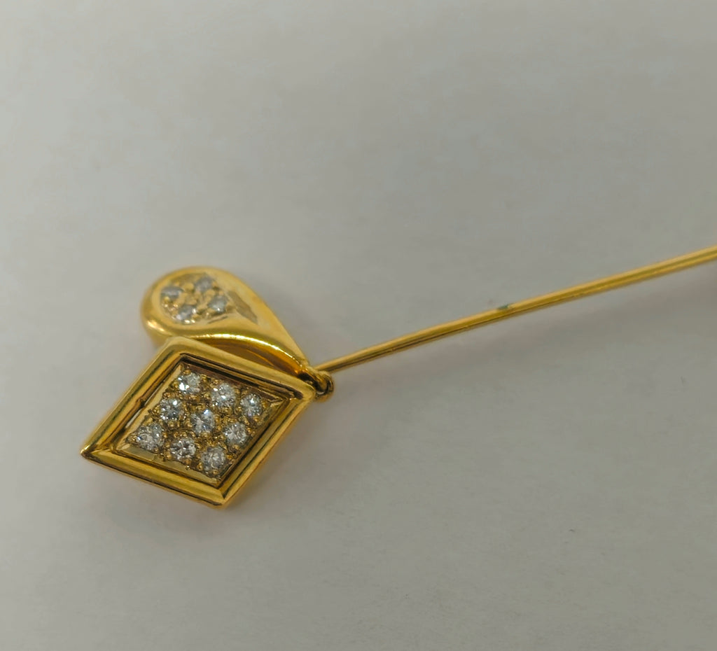Womens, Vintage 14K Yellow Gold & Diamond Pin, - Pristine Diamonds