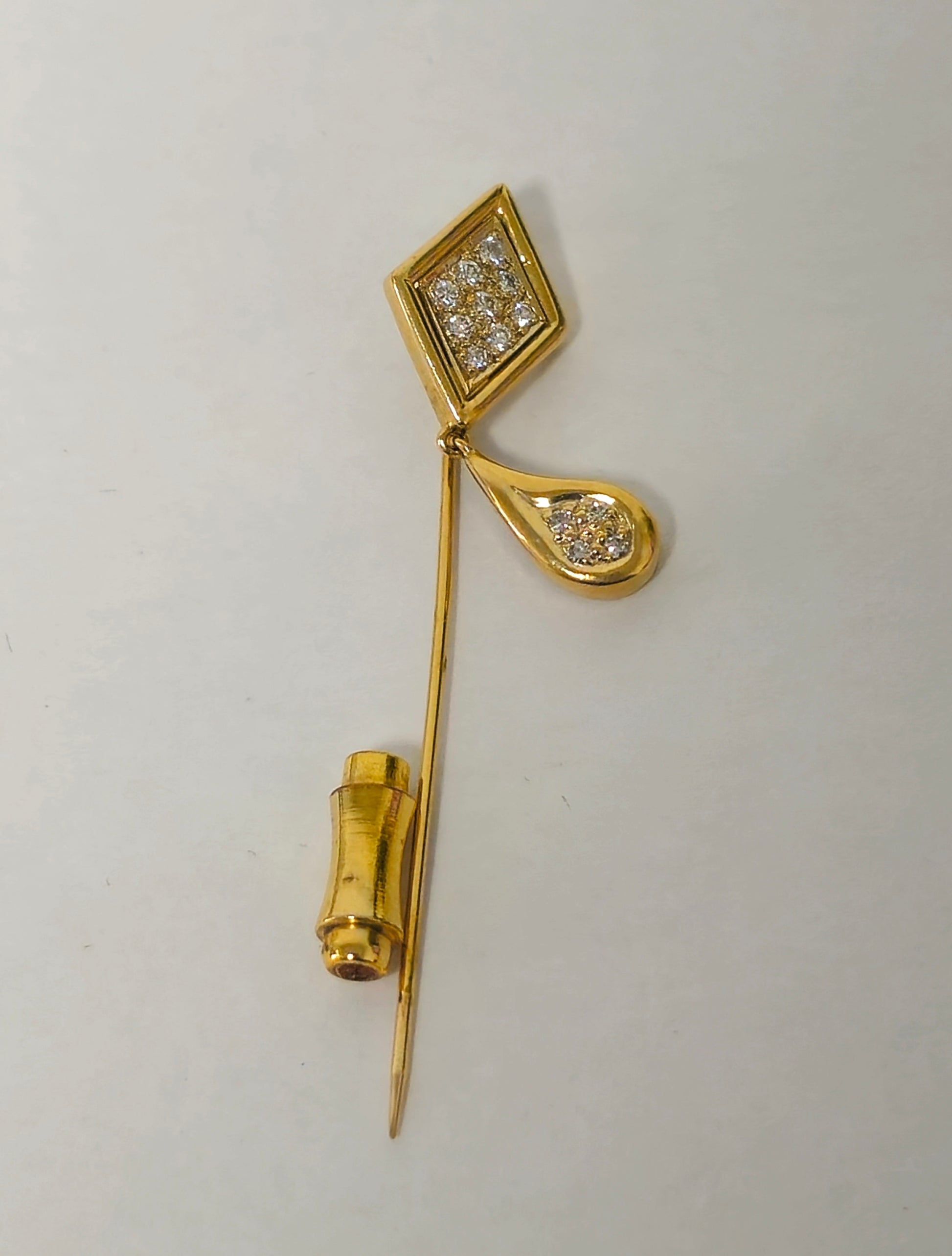 Womens, Vintage 14K Yellow Gold & Diamond Pin, - Pristine Diamonds