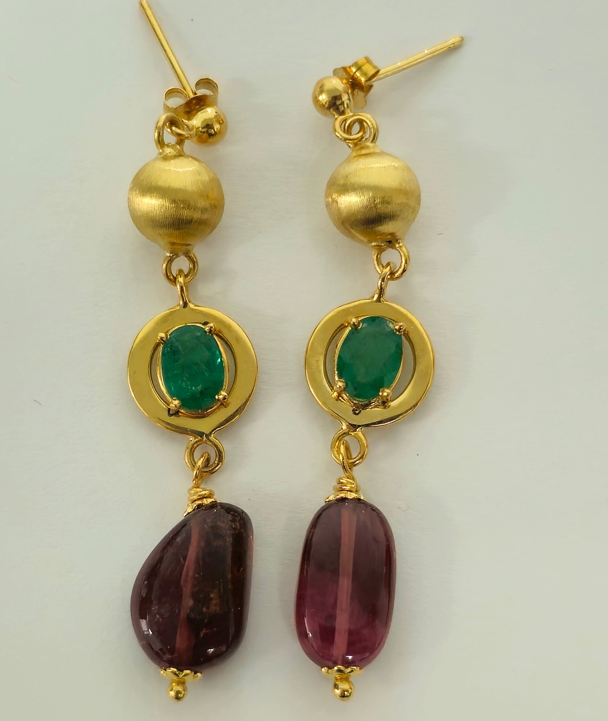 Womens Vintage Emerald, Tourmaline & 14K Gold Earrings - Pristine Diamonds