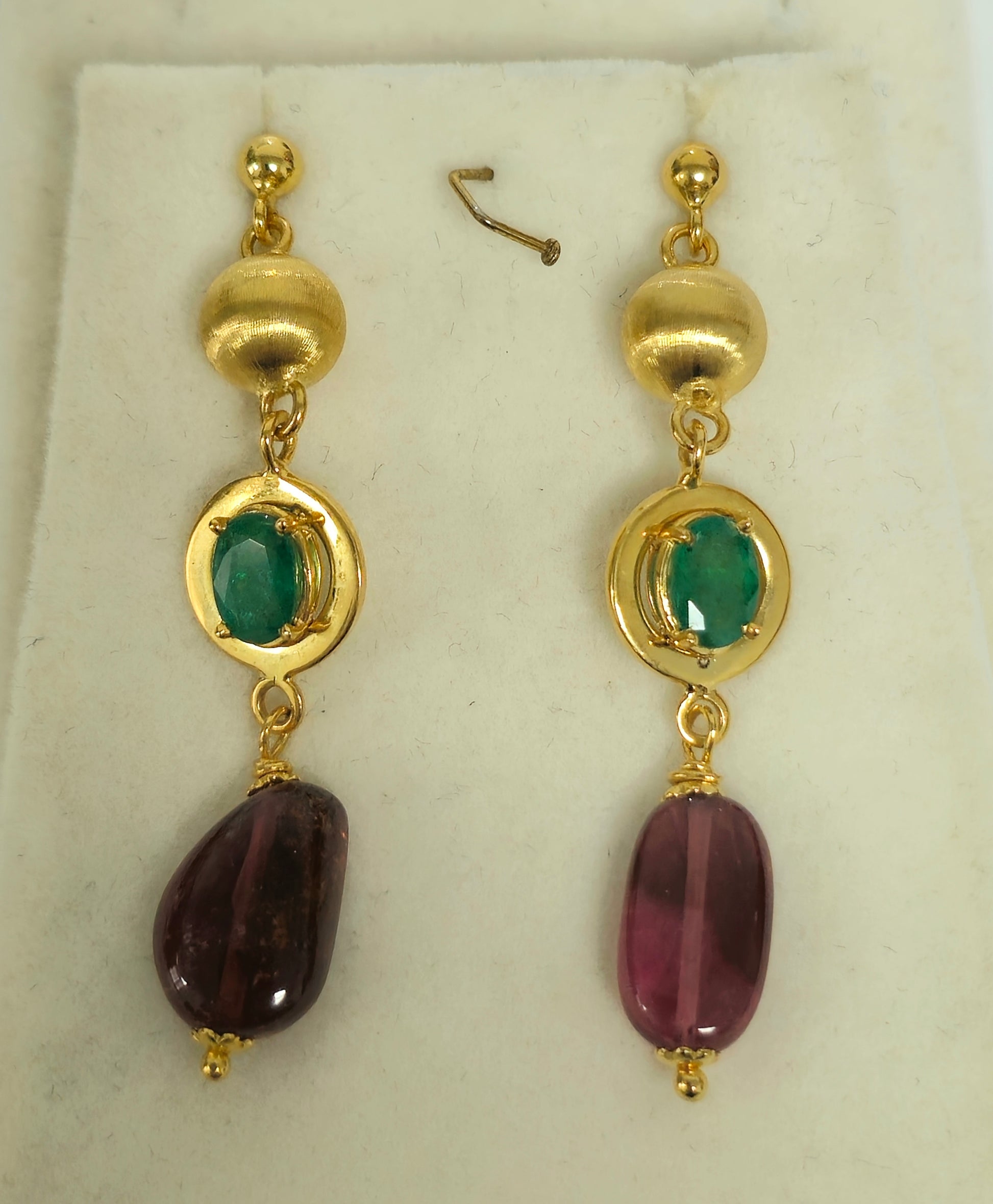 Womens Vintage Emerald, Tourmaline & 14K Gold Earrings - Pristine Diamonds