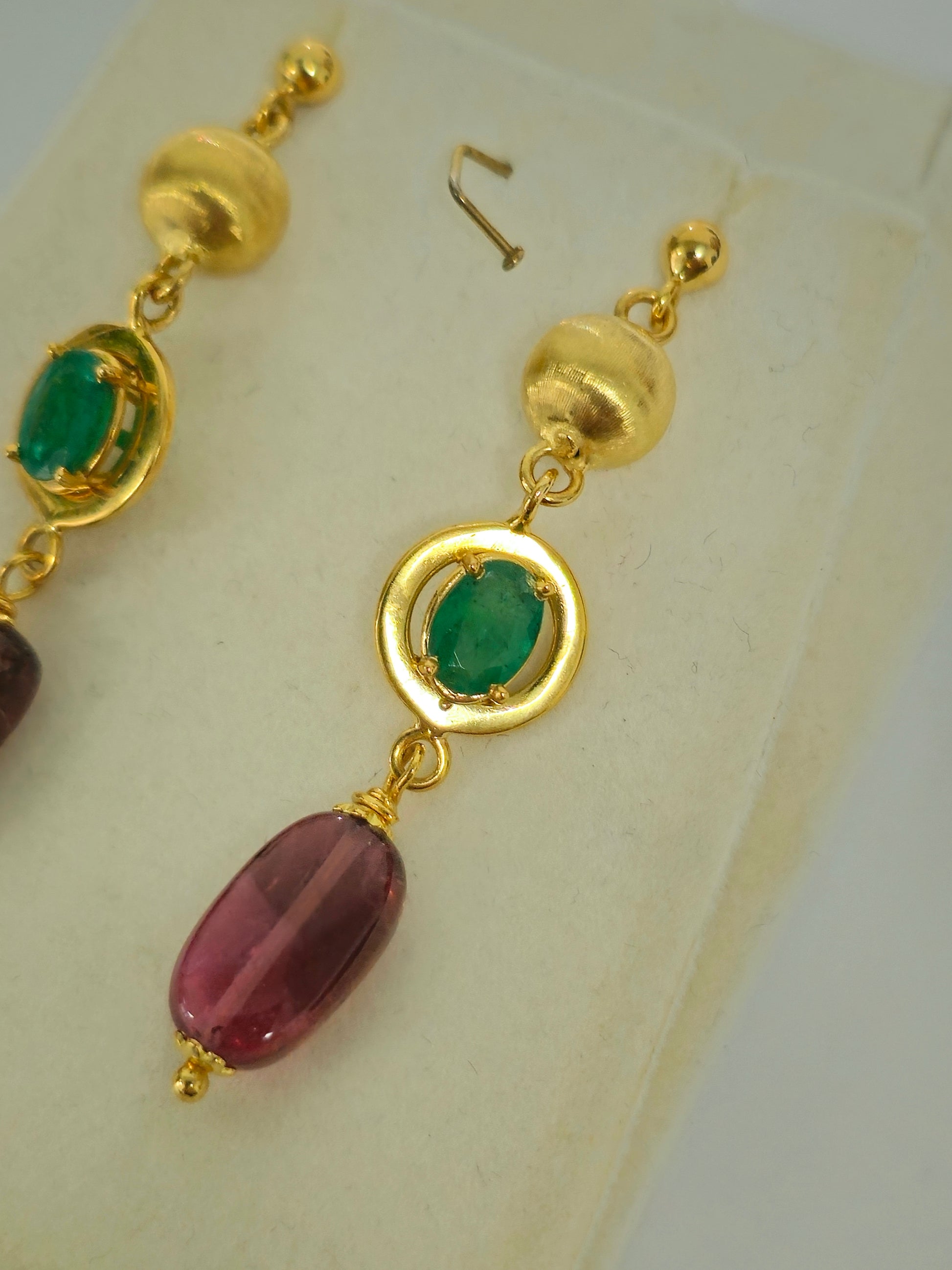 Womens Vintage Emerald, Tourmaline & 14K Gold Earrings - Pristine Diamonds