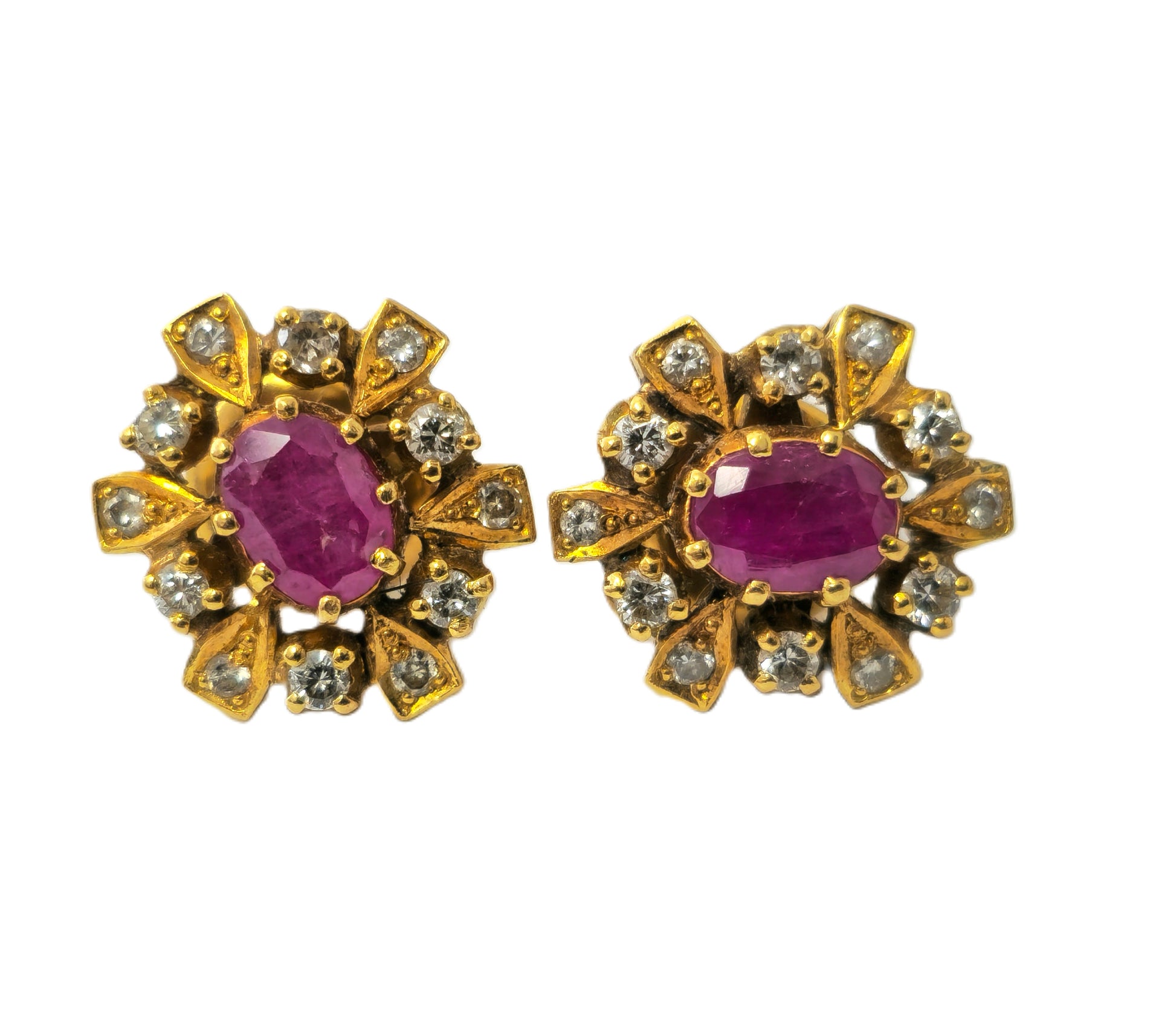 Womens Cocktail Ruby & Diamond Earrings in 18k Gold - Pristine Diamonds