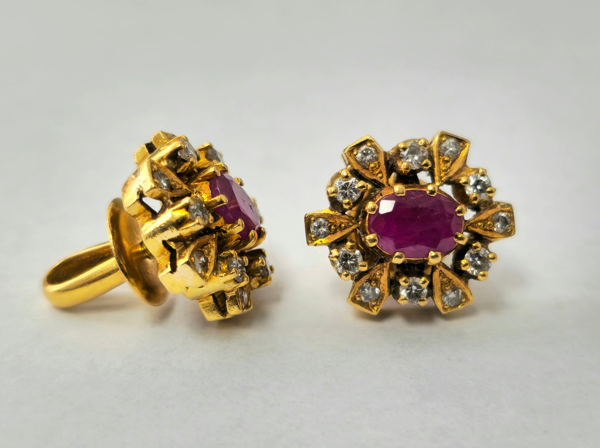 Womens Cocktail Ruby & Diamond Earrings in 18k Gold - Pristine Diamonds