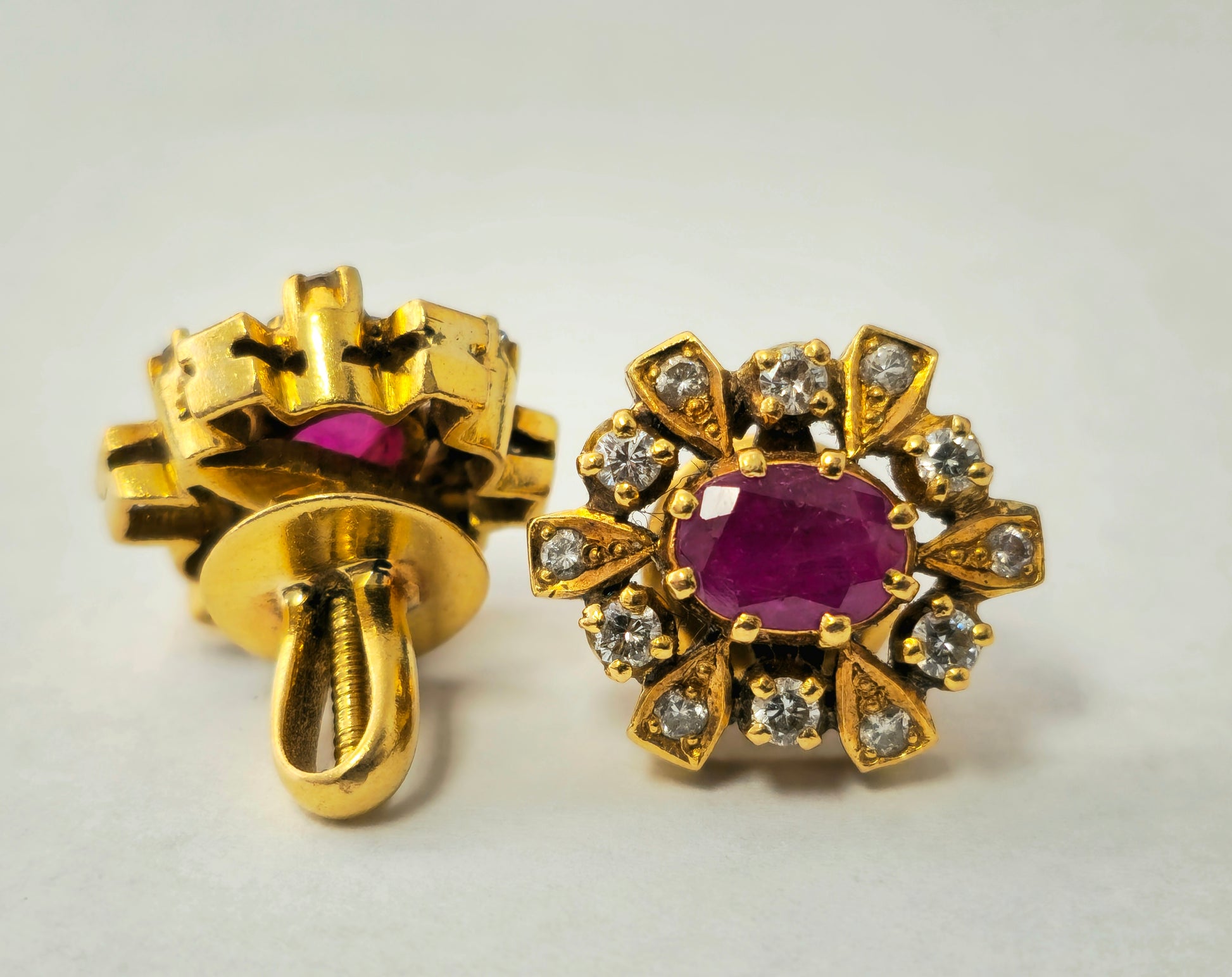 Womens Cocktail Ruby & Diamond Earrings in 18k Gold - Pristine Diamonds