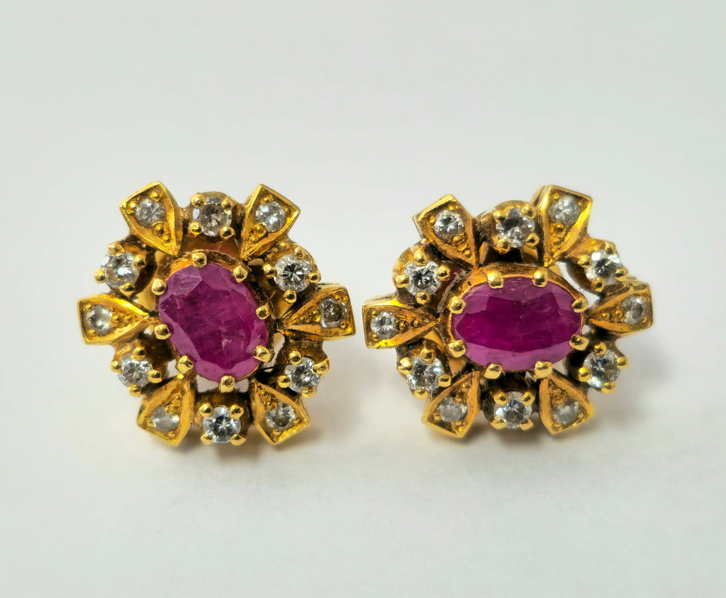 Womens Cocktail Ruby & Diamond Earrings in 18k Gold - Pristine Diamonds