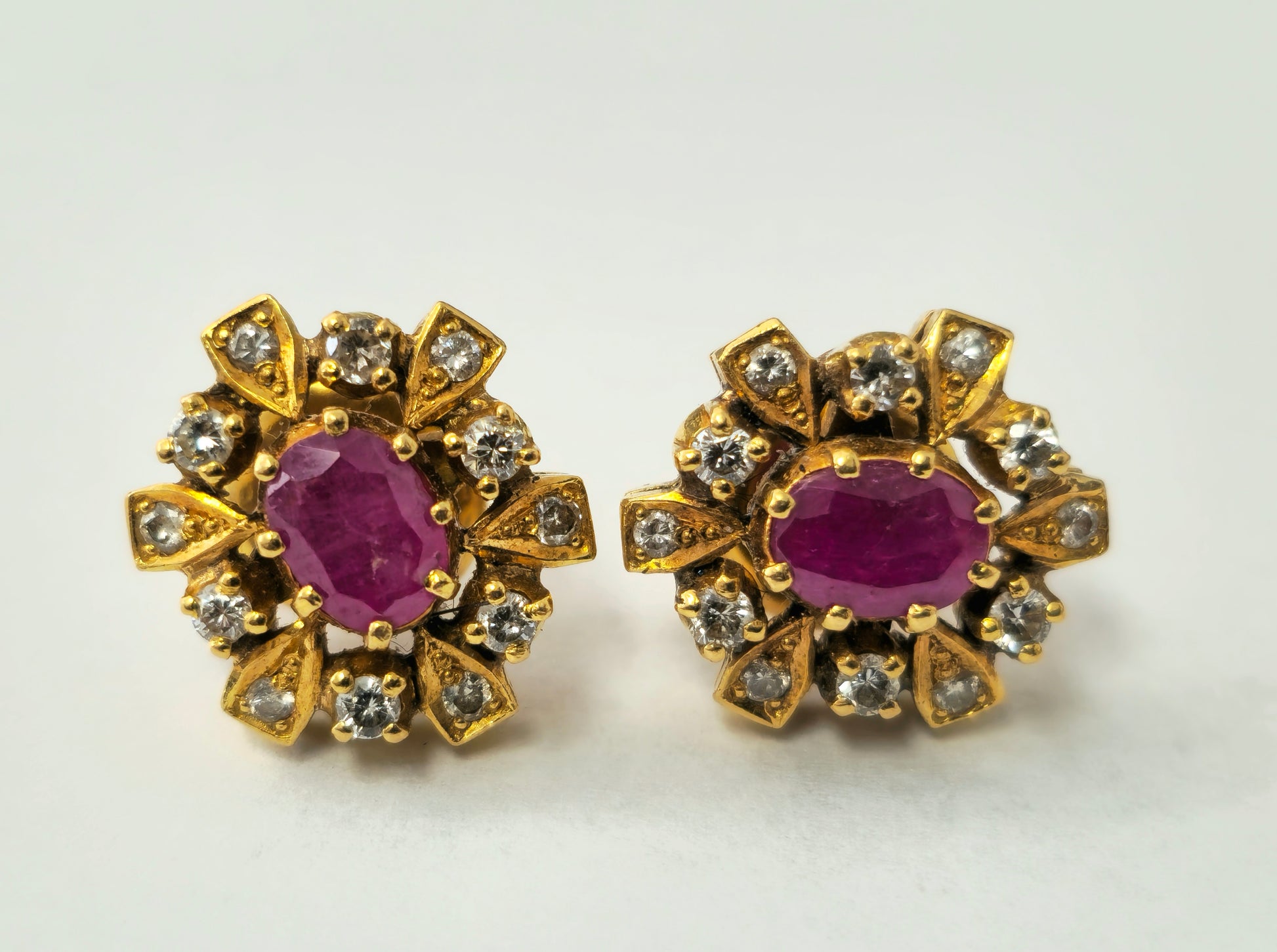 Womens Cocktail Ruby & Diamond Earrings in 18k Gold - Pristine Diamonds