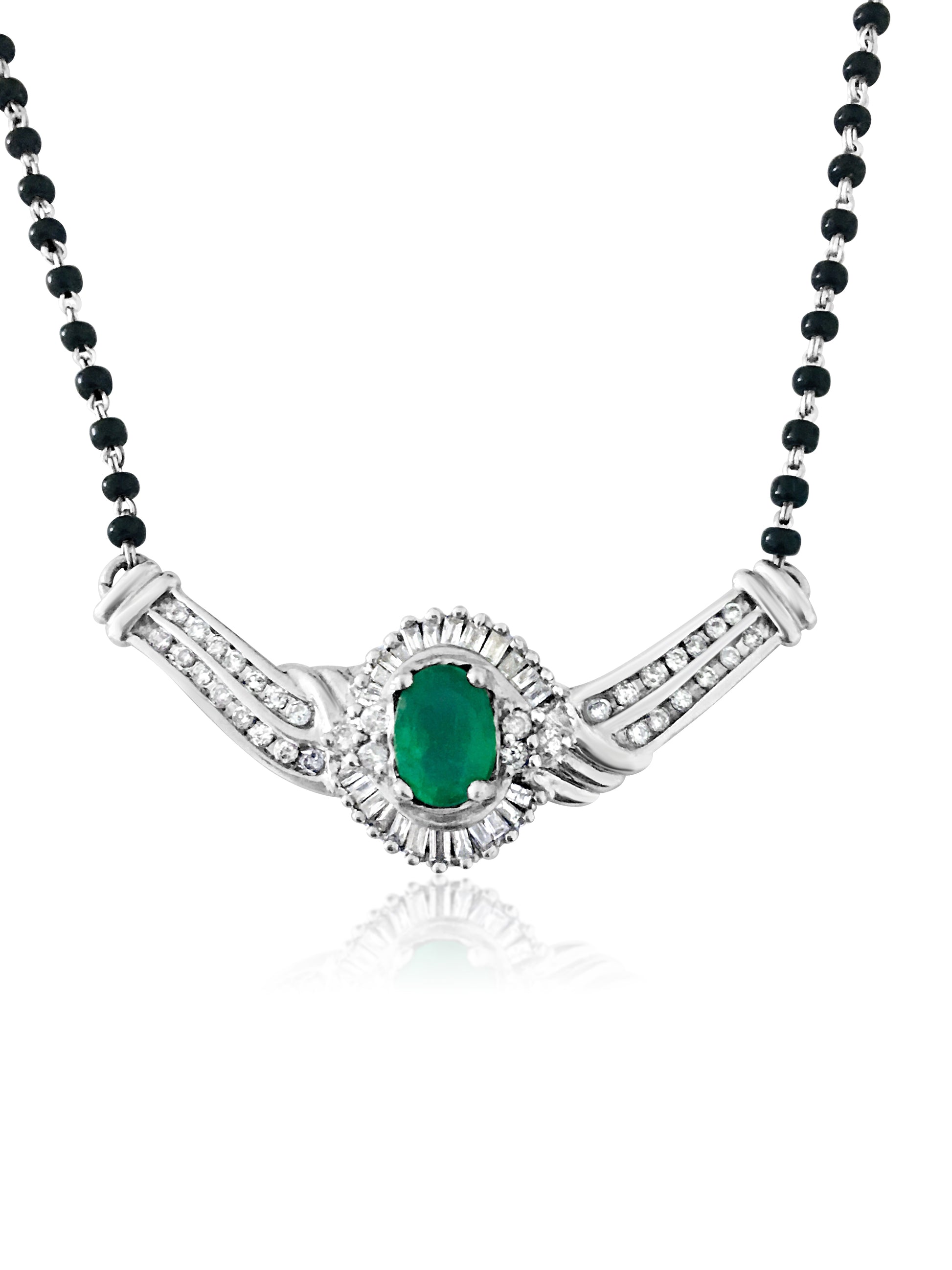 Indian Mangalsutra. 14k, Emerald & Diamond Necklace - Pristine Diamonds