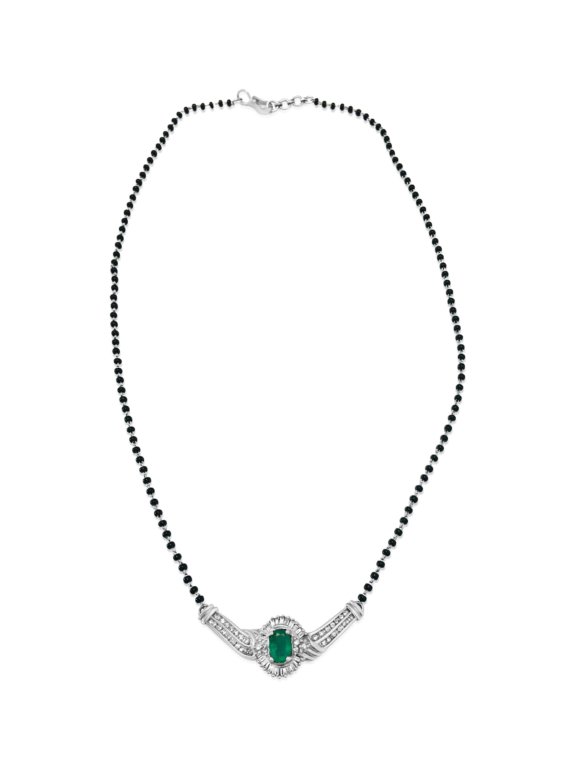 Indian Mangalsutra. 14k, Emerald & Diamond Necklace - Pristine Diamonds