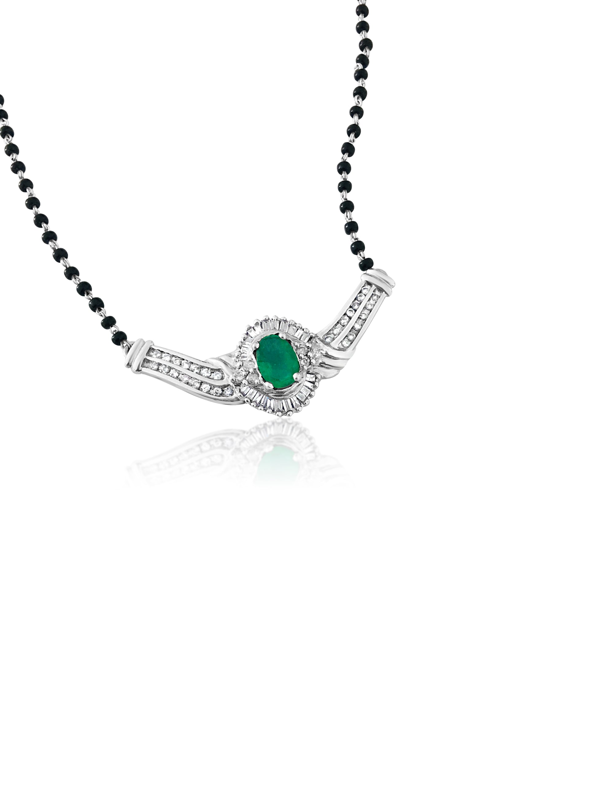 Indian Mangalsutra. 14k, Emerald & Diamond Necklace - Pristine Diamonds