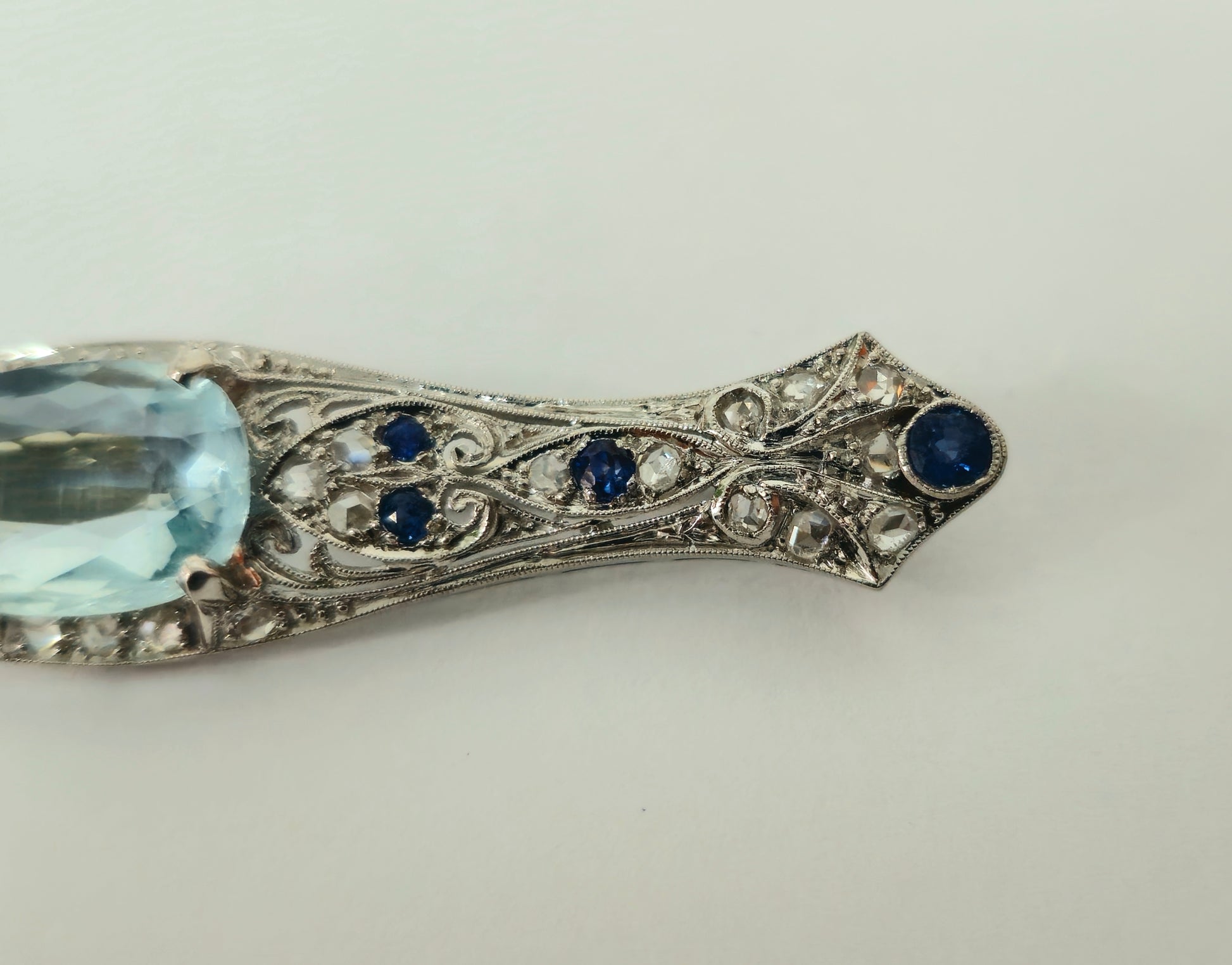 Sapphire Diamond Aquamarine Ladies Estate Pin - Pristine Diamonds