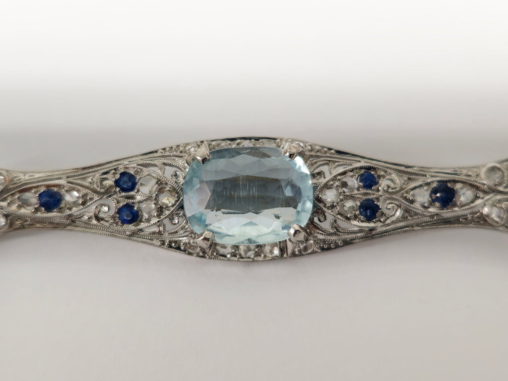Sapphire Diamond Aquamarine Ladies Estate Pin - Pristine Diamonds