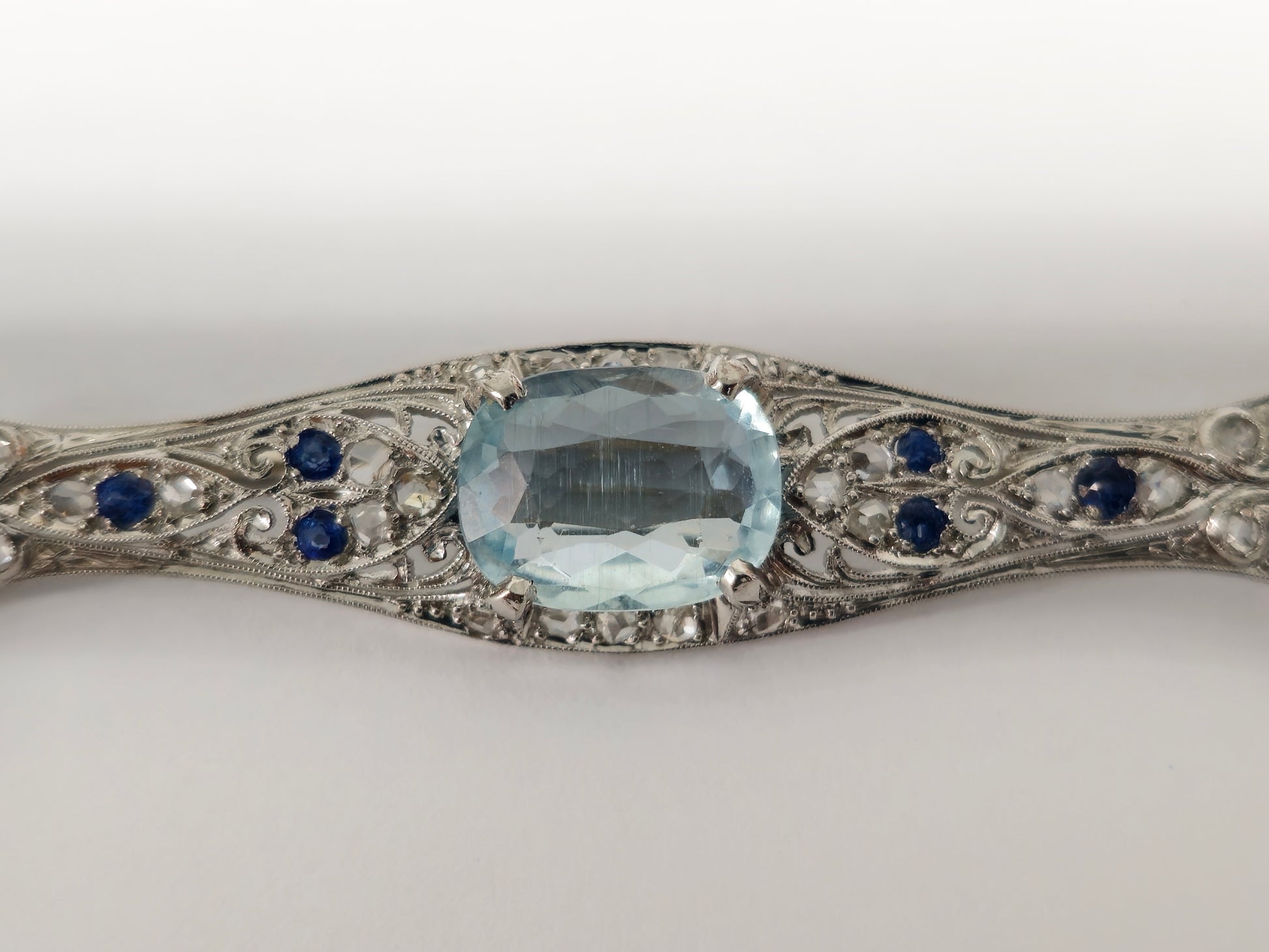 Sapphire Diamond Aquamarine Ladies Estate Pin - Pristine Diamonds